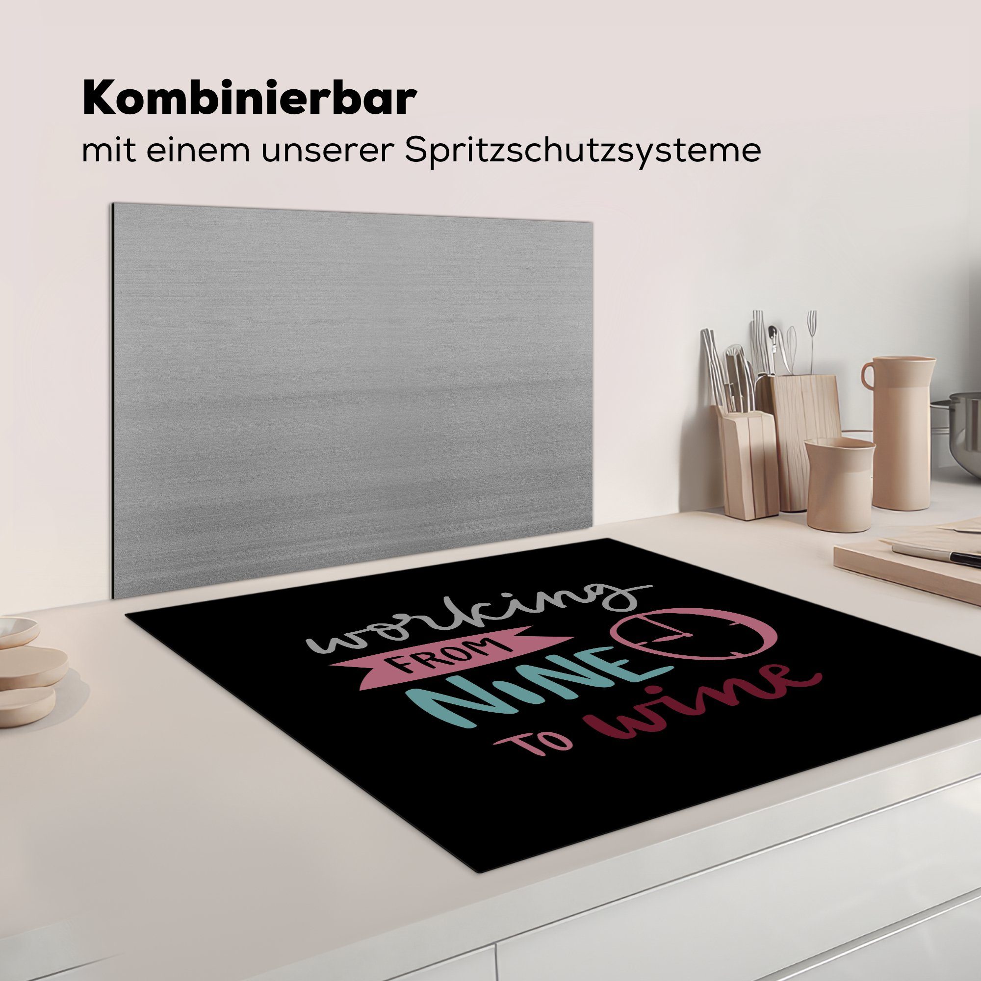 tlg), "Arbeiten von cm, für Vinyl, MuchoWow vor schwarzem küche Arbeitsplatte Hintergrund, bis Herdblende-/Abdeckplatte Wein" Ceranfeldabdeckung, Zitat 78x78 neun (1