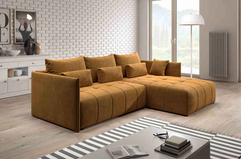 Furnix Ecksofa YALTA Schlafsofa Couch ausziehbar mit Bettkasten und Kissen, Made in Europe