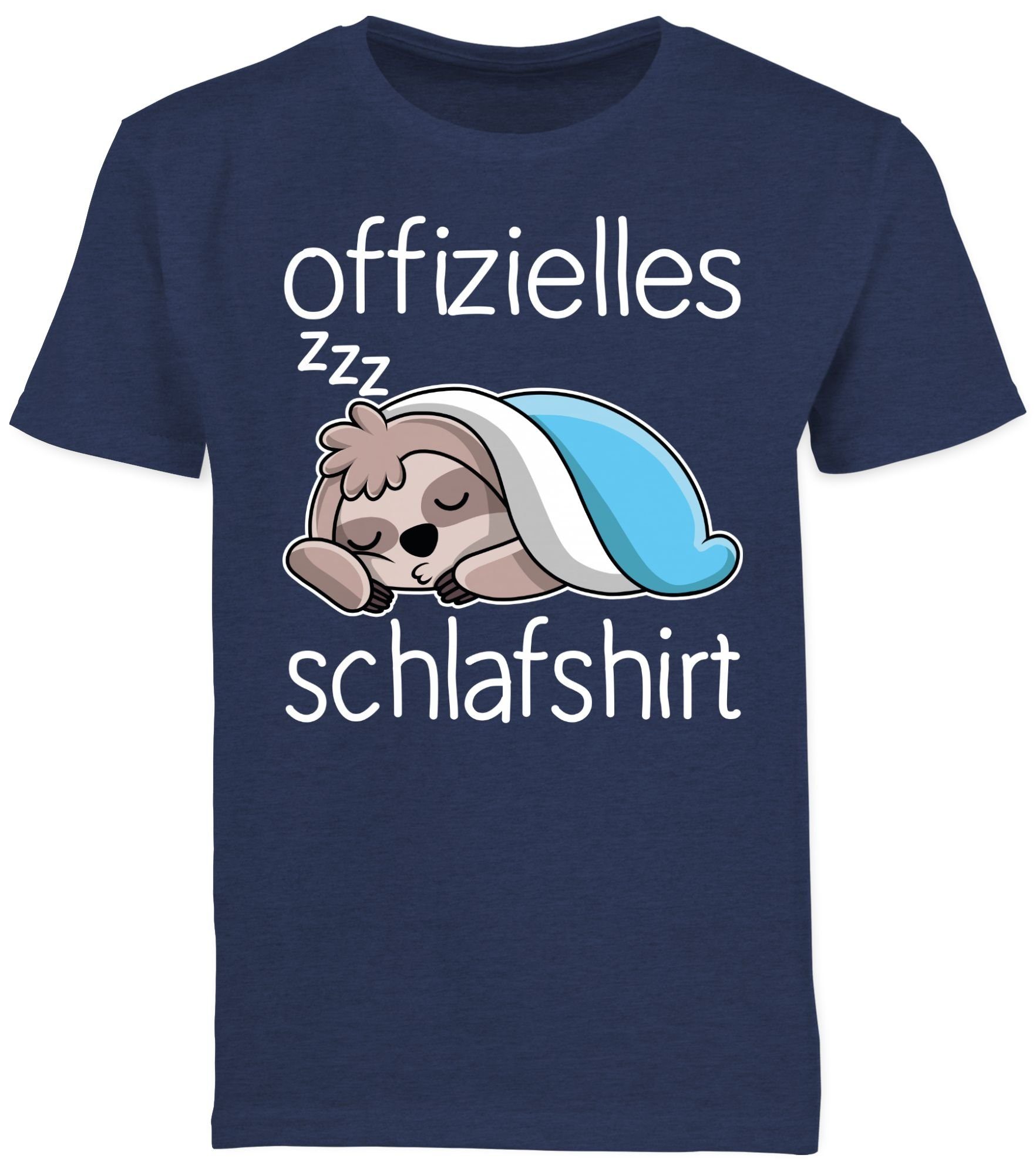 Shirtracer T-Shirt Offizielles Schlafshirt Sprüche mit Kinder Faultier Meliert Dunkelblau - 01 Statement weiß