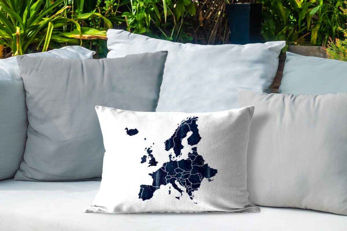 Aquarellfarbe - Europa Karte Outdoor-Dekorationskissen, MuchoWow Polyester, Dekokissenbezug, Kissenhülle - von Blau, Dekokissen