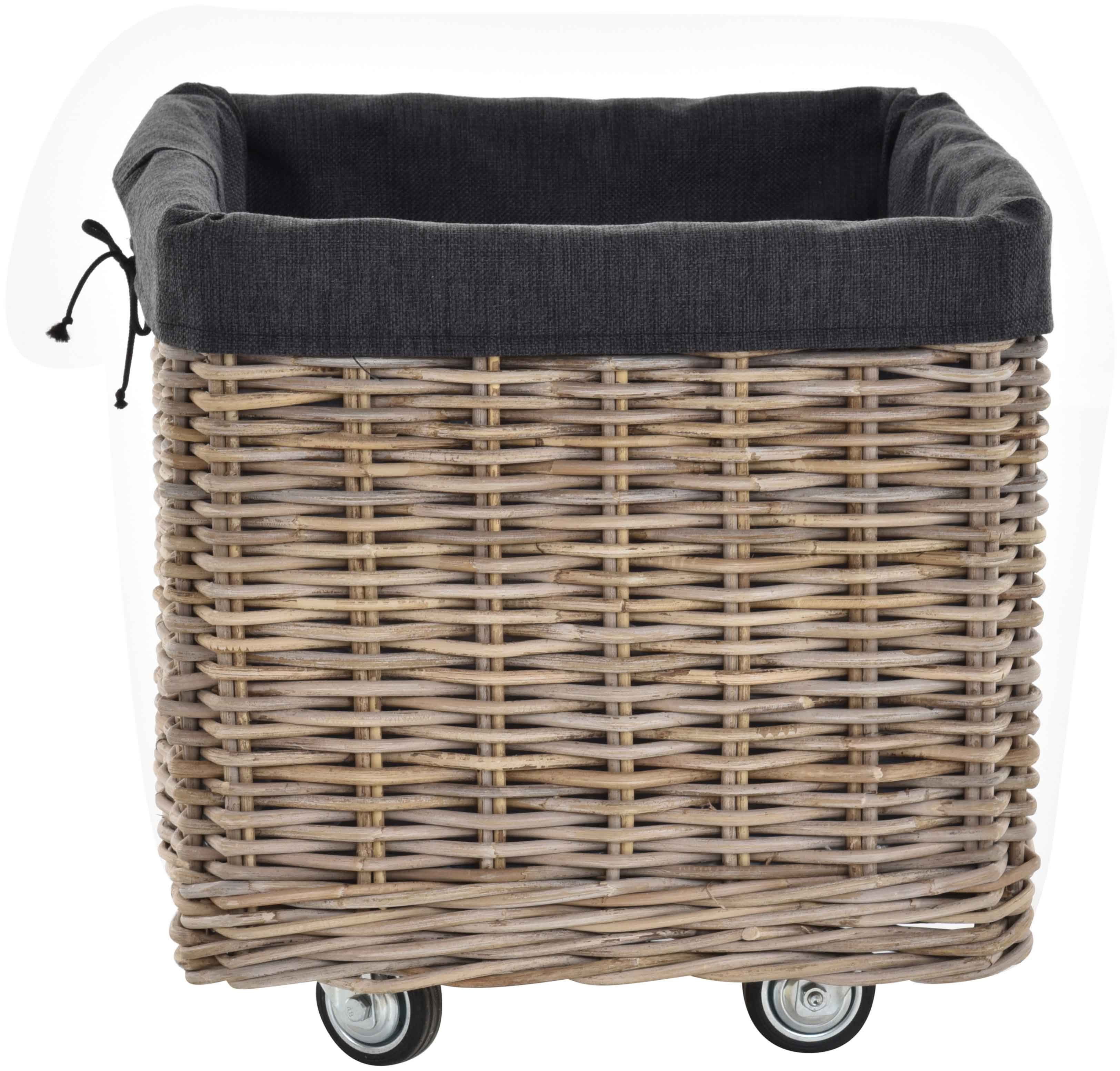 Krines Home Kaminholzkorb Rollkorb Groß Holzwagen Natur Rattan Kamin Rollwagen Quadratisch, mit Griffen, mit Rollen, mit Inlett