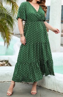 AFAZ New Trading UG Sommerrock Sommerkleid Boho Kurzarm Maxikleider Dot Gesmoktes Strandkleid Hochwertiges, vielseitiges langes Kleid für Damen