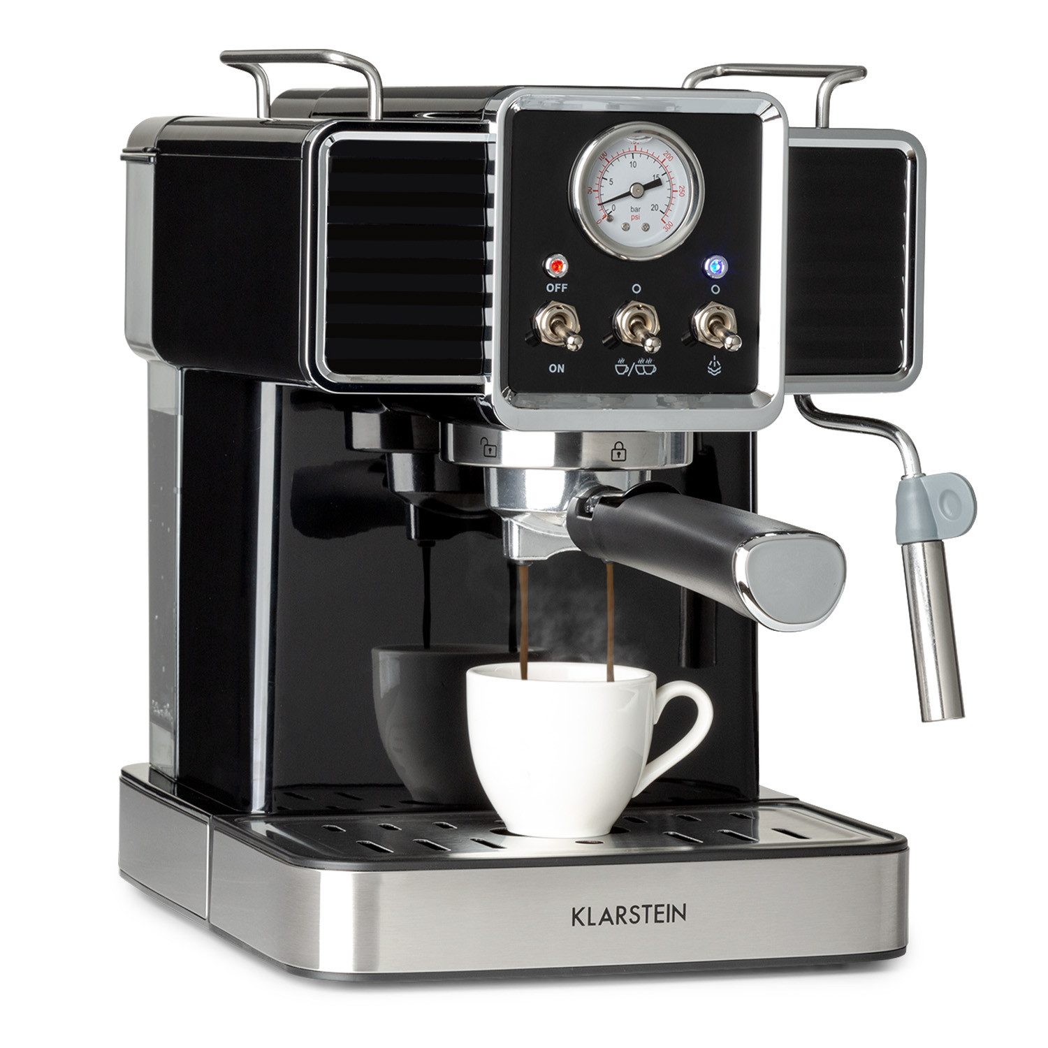 Klarstein Espressomaschine, 1.5l Kaffeekanne, Gemahlener Kaffee & Pads: 2-in-1-Nutzung