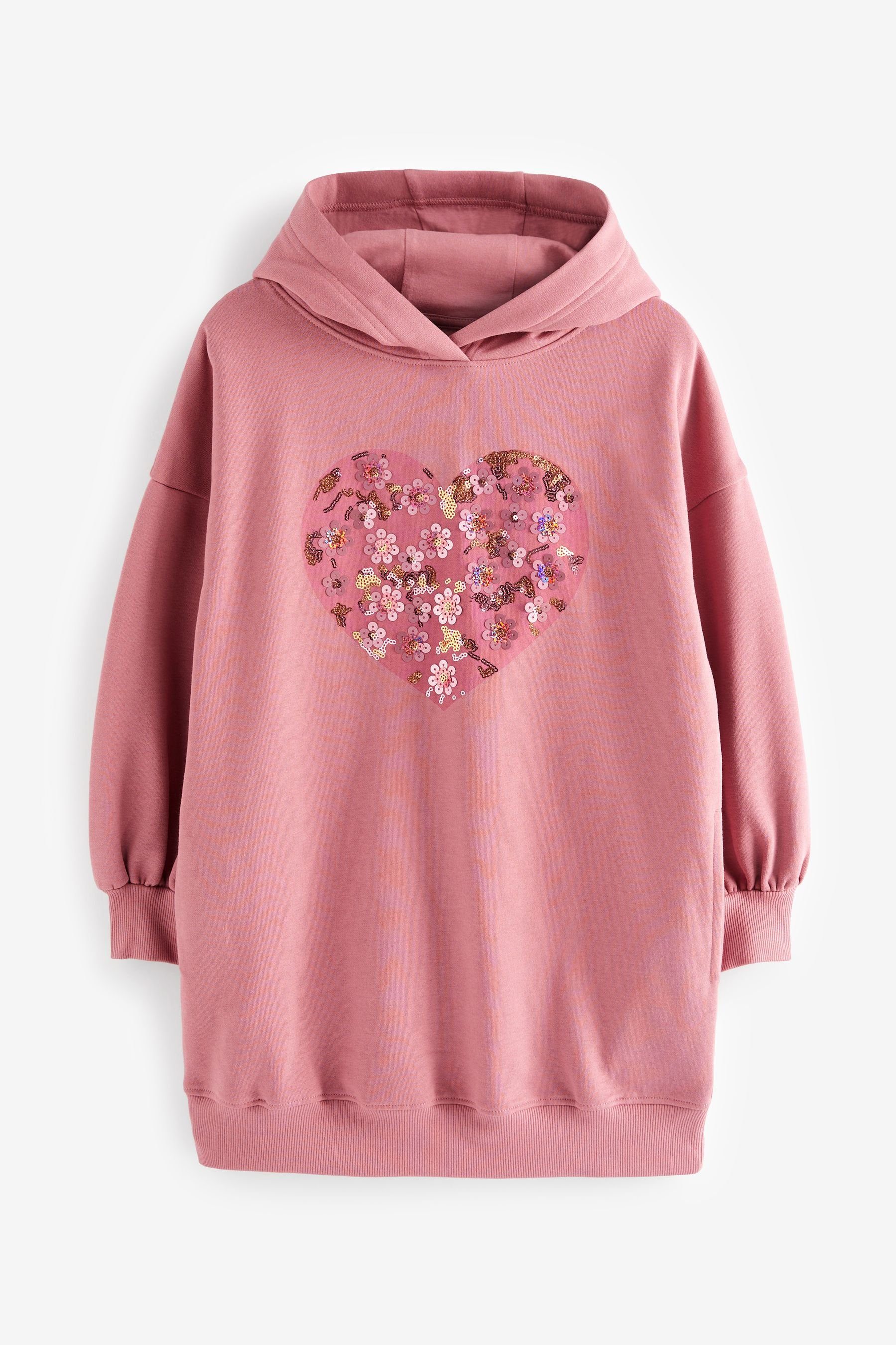 Next Longsweatshirt Langes Kapuzensweatshirt (1-tlg) Pink Sequin Heart