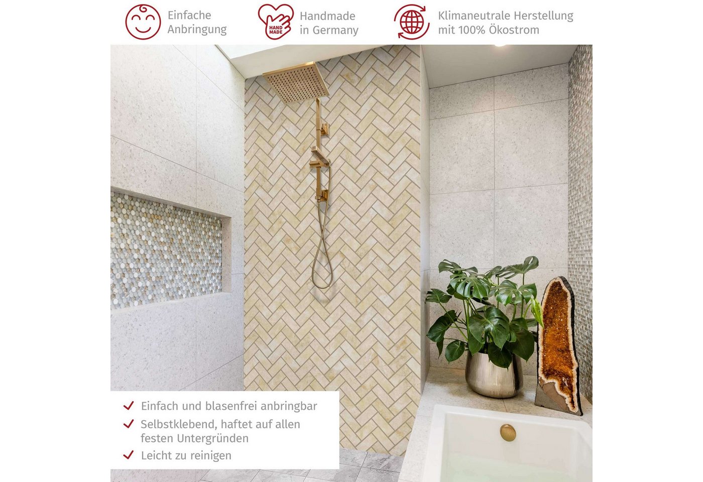 Thumbnail - Bilderdepot24 Badrückwand Fliesenoptik gelb Duschrückwand ohne Bohren Dusche, (1-tlg., Hart-Folie Smart matt 0,35 mm), f...