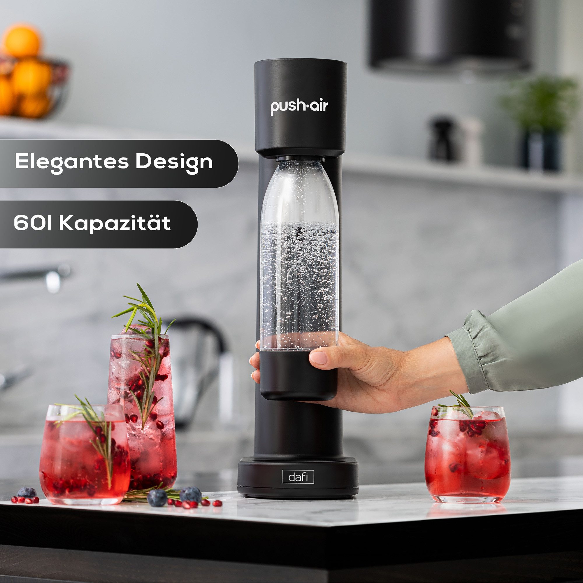 DAFI Wassersprudler DAFI Pushair inkl. 1 Co2 Zylinder und 0,7l Flasche