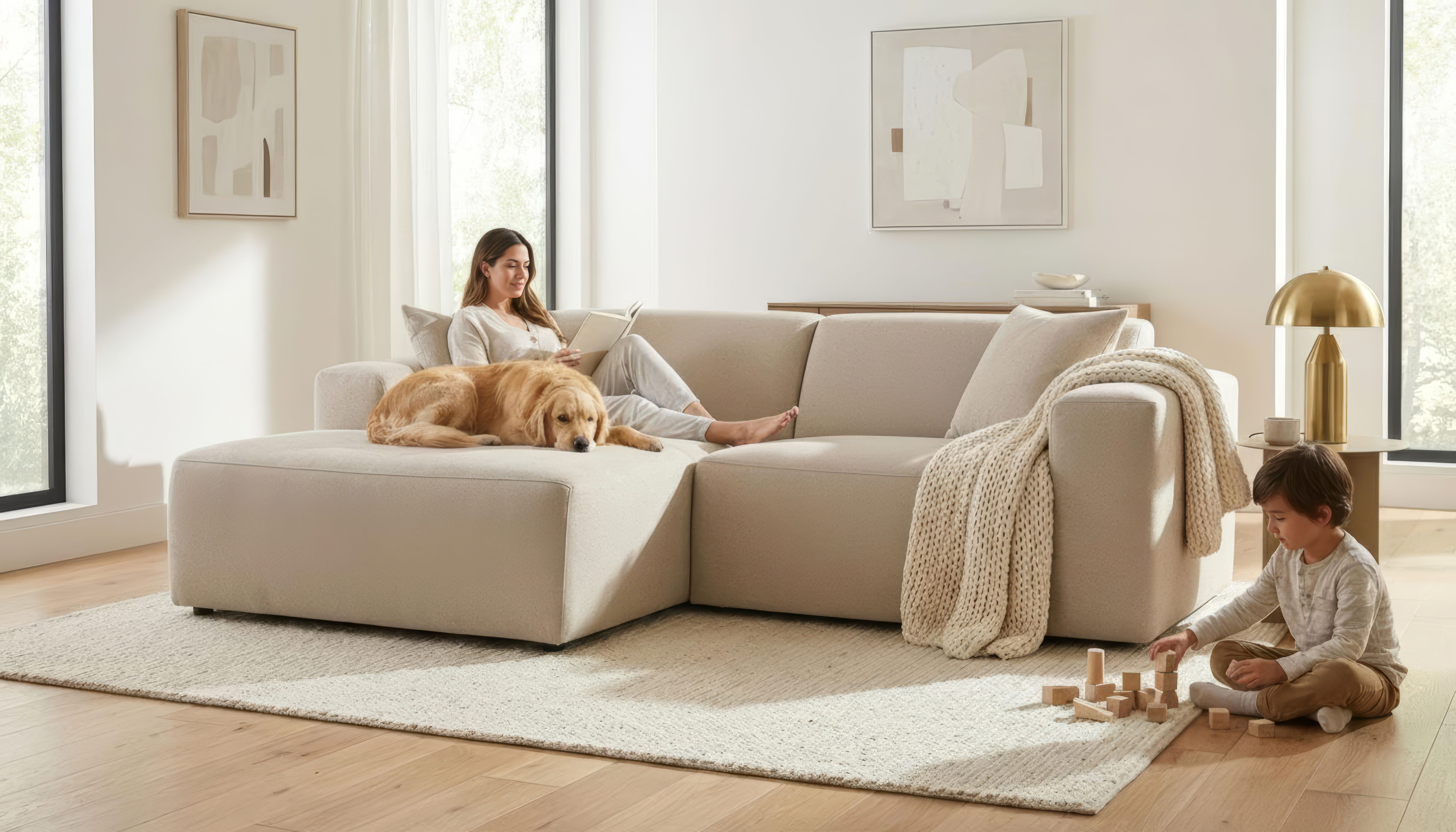 OTTO home Ecksofa Koa, 228 cm, L-Form, Modulsofa in Cord, Chenille, Struktur, Webstoff, Designsofa, weicher Lounge-Sitzkomfort, Welleunterfederung, bodentief