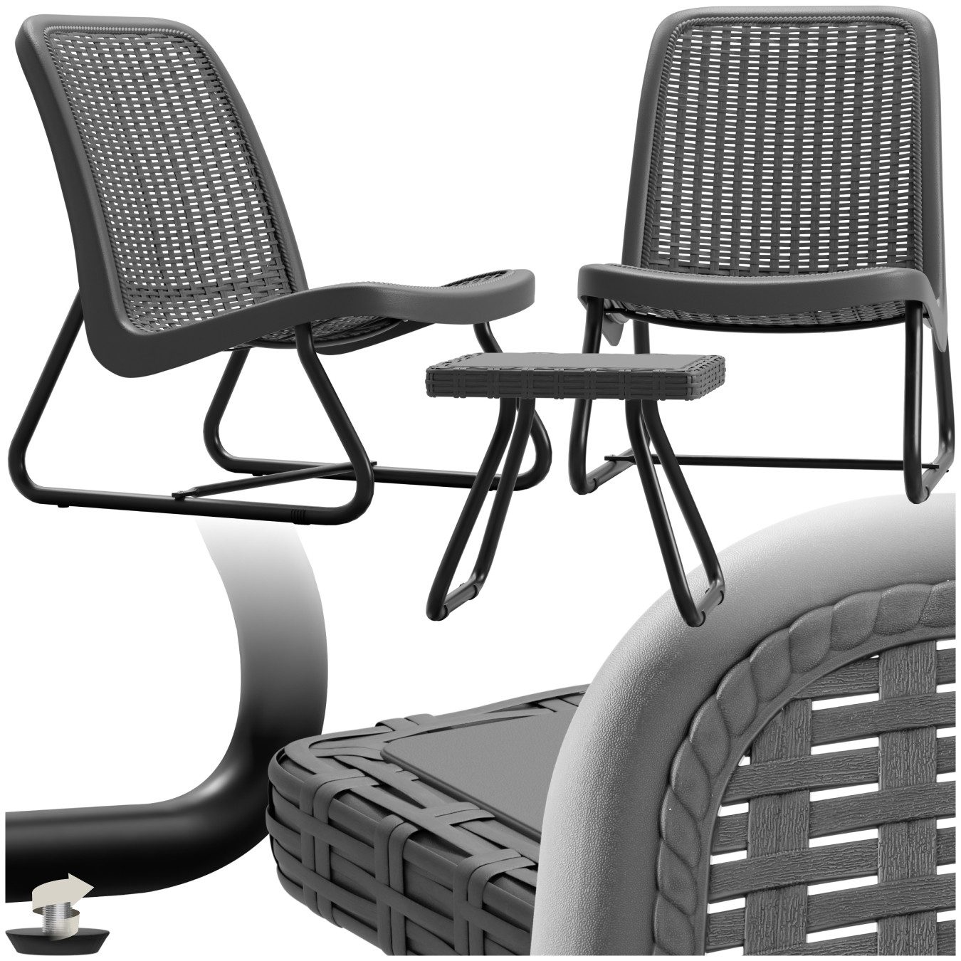 tectake Sitzgruppe Balkonmöbel Modica in Rattanoptik für 2 Personen, ergono günstig online kaufen