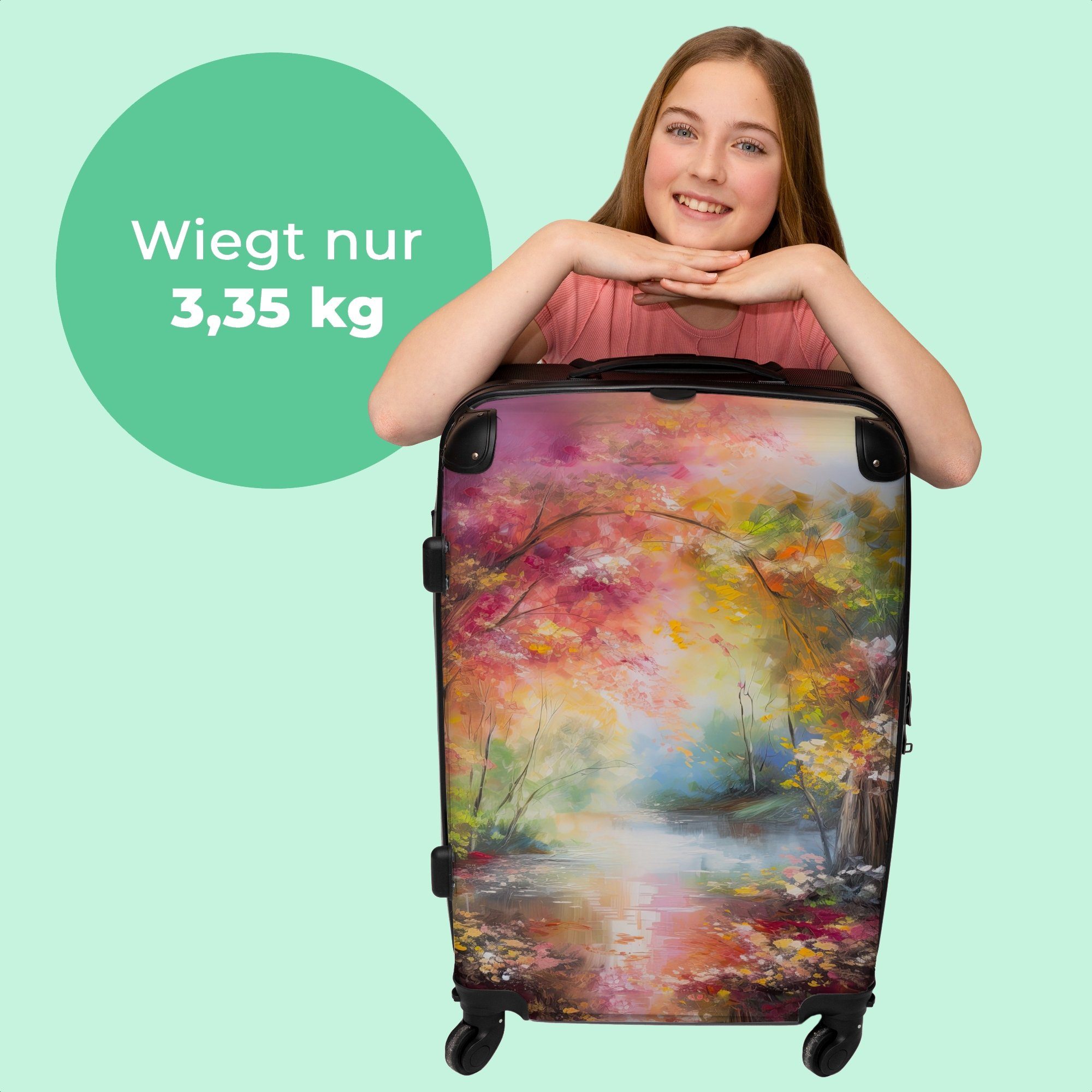 Rollkoffer NoBoringSuitcases.com© Koffer - - Farbenfroh - Trolley 67x43x25cm mit Reisekoffer Ölgemälde Landschaft Rollen Große Aufgabegepäck 4 Natur, - 4 Rollen,