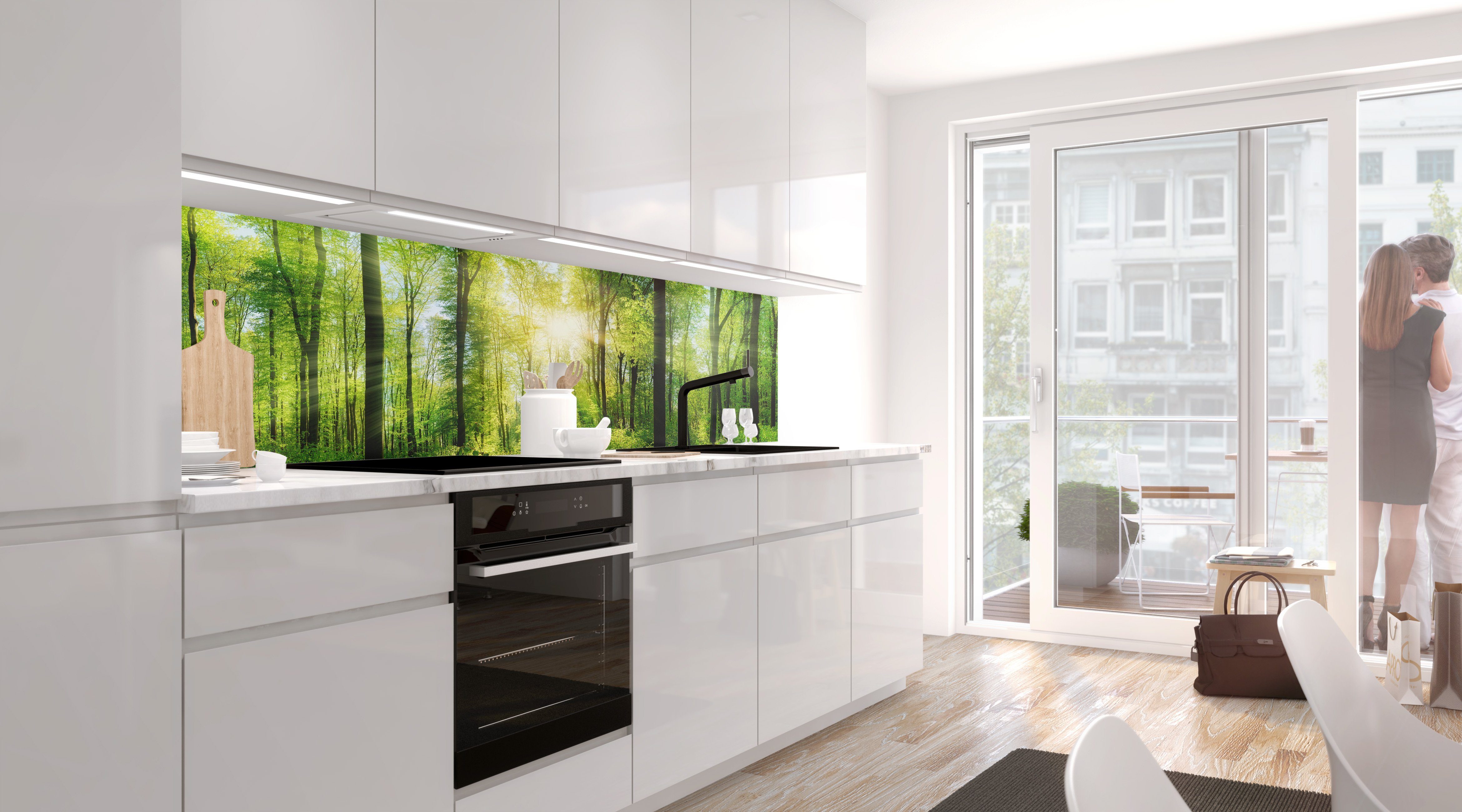Stickerprofis Küchenrückwand WALD (Glasoptik), (Premium), 1,5mm, selbstklebend, hält auf besonders vielen Öberflächen