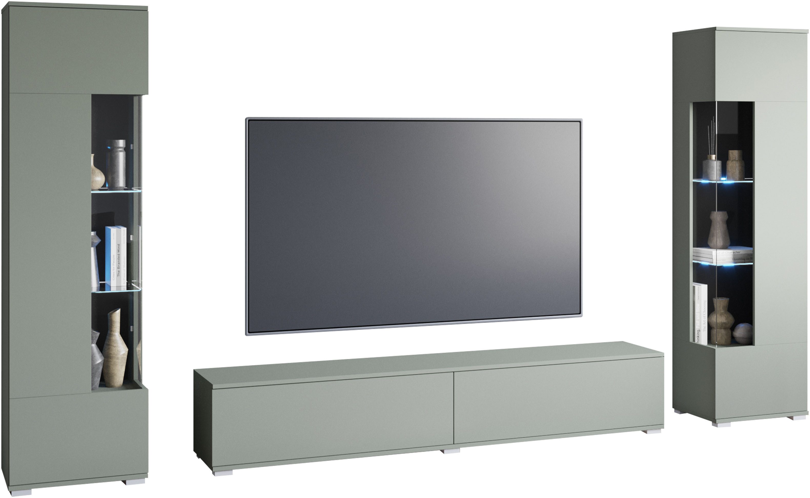 INOSIGN Wohnwand Kenia, Vitrine Türanschlag links/rechts wechselbar, (3-St) günstig online kaufen