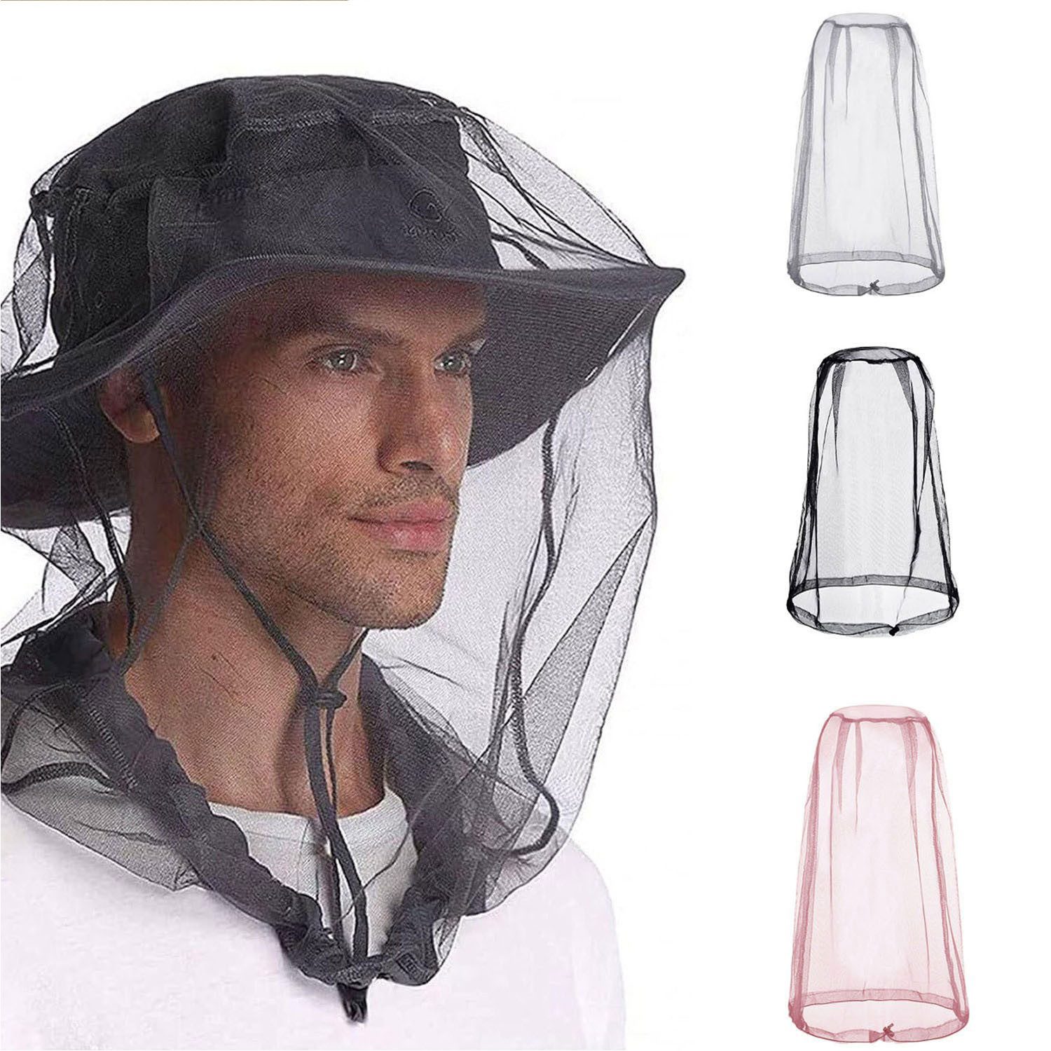 Refttenw Outdoorhut Tragbare Mückenschutzmaske,insektenabweisend,atmungsaktiv,3 Stück (set)