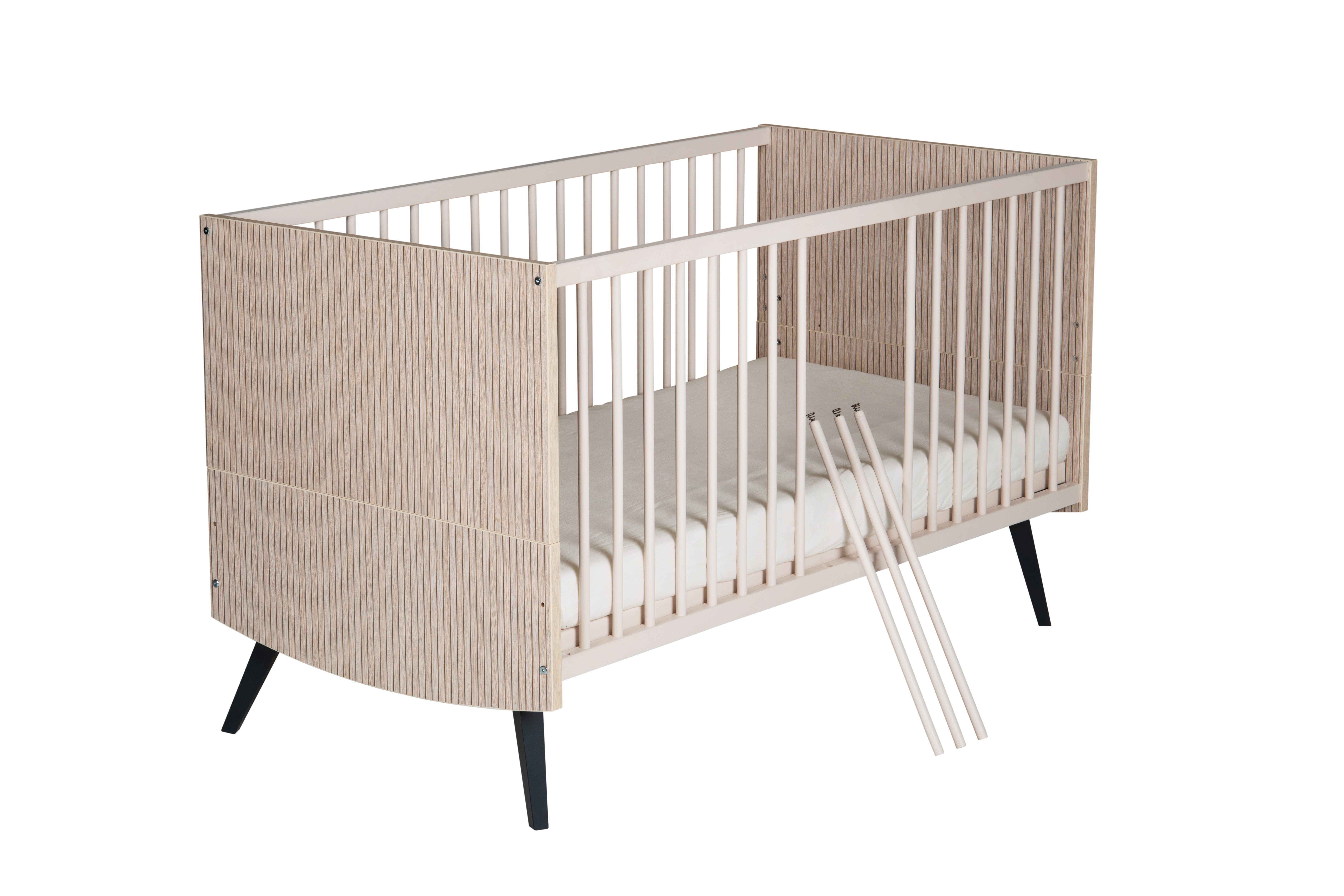 Schardt Babybett Schardt SMILE Kombi-Kinderbett 70x140, Dekor Connery natur/Carat beige, Made in Germany, umbaubar zum Juniorbett