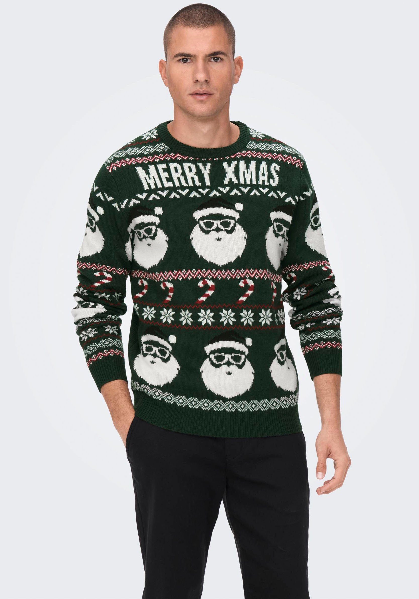 ONLY & SONS Rundhalspullover ONSXMAS SANTA JAQ REG CREW KNIT 3994