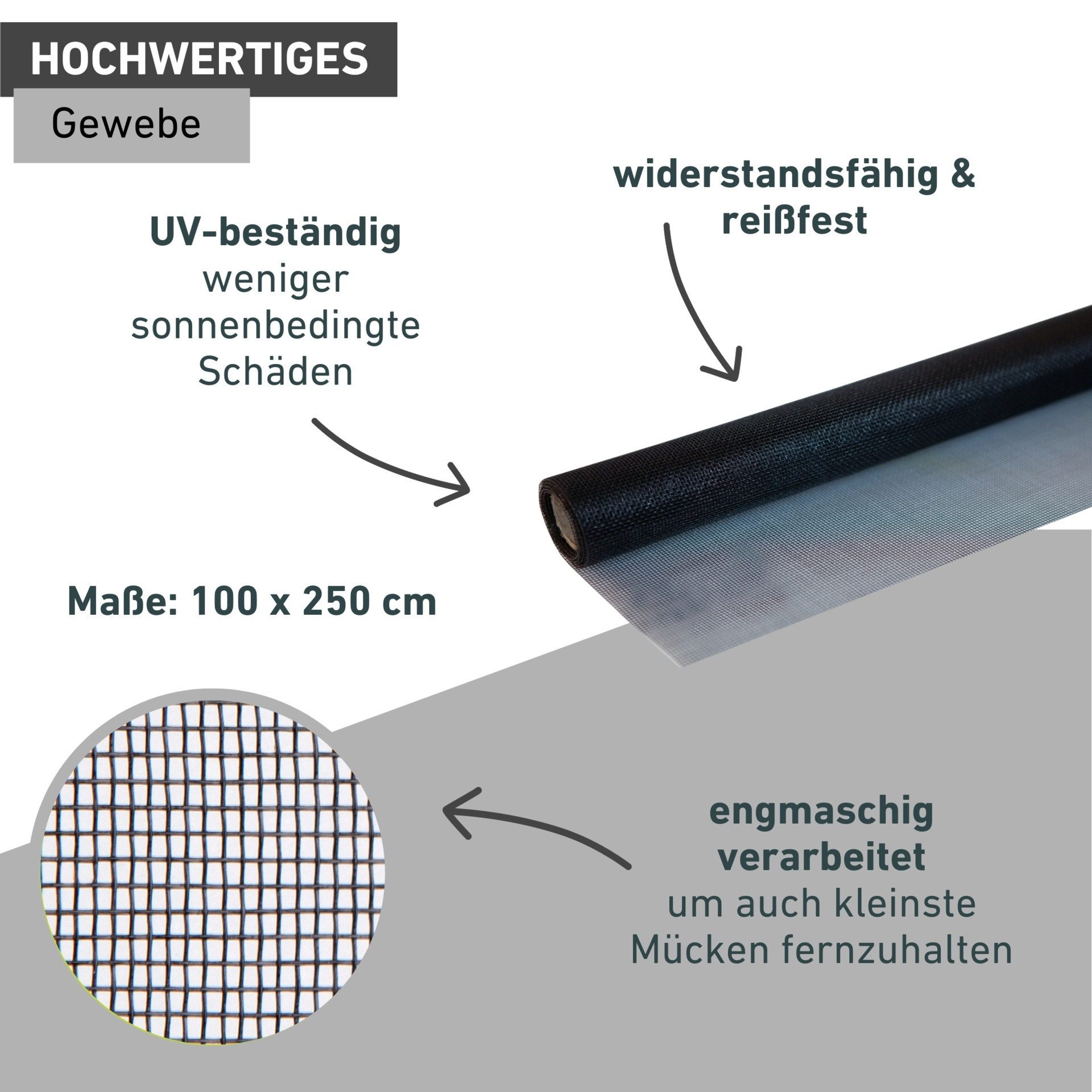 Windhager Moskitonetz für Fenster, Balkon- und Terrassentüren, Moskitontez ohne Bohren (1 St), Insektenschutzgitter 100 x 250 cm, erhältlich in anthrazit oder weiß