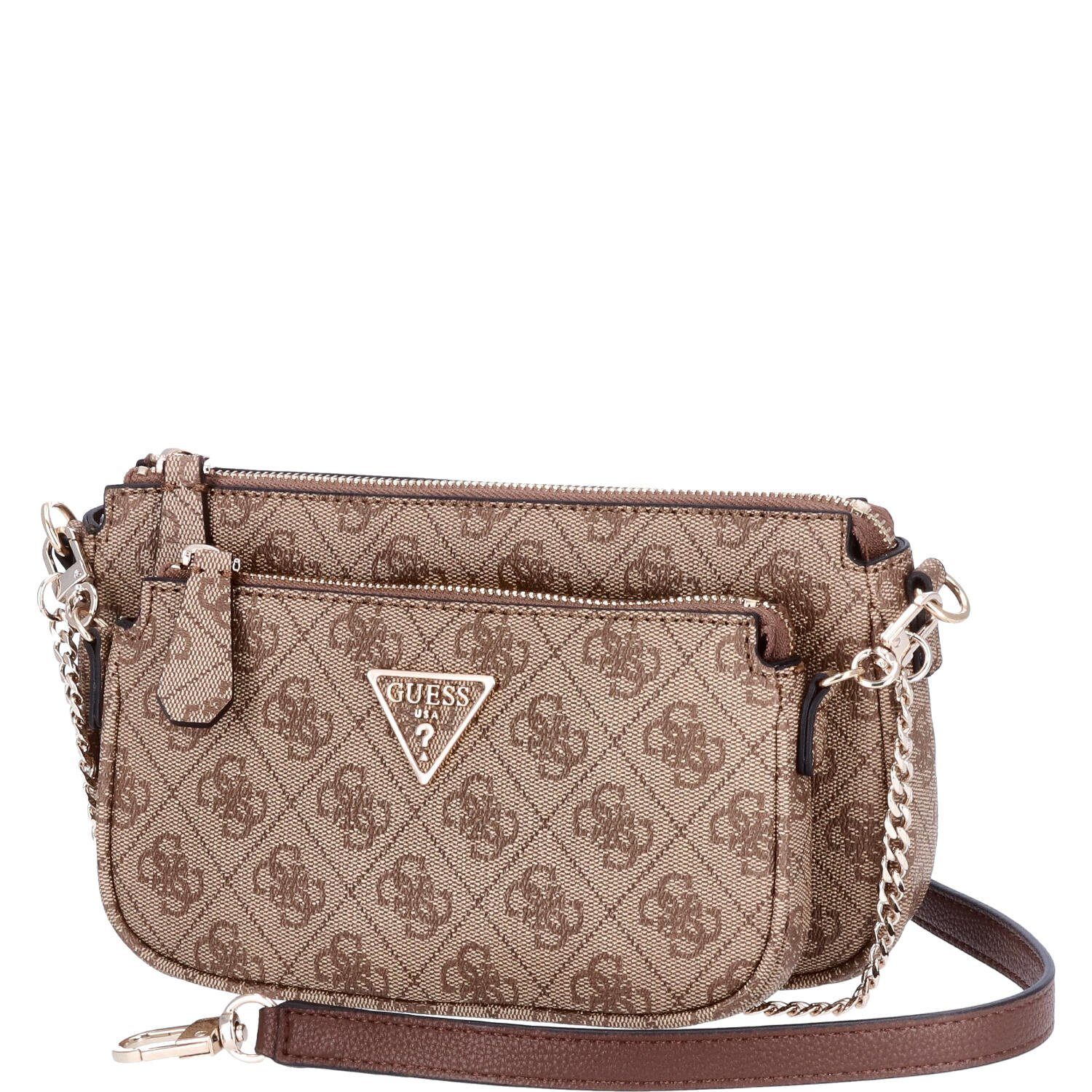 Umhängetasche GUESS Damen Schultertasche Noelle Latte Logo-Brown