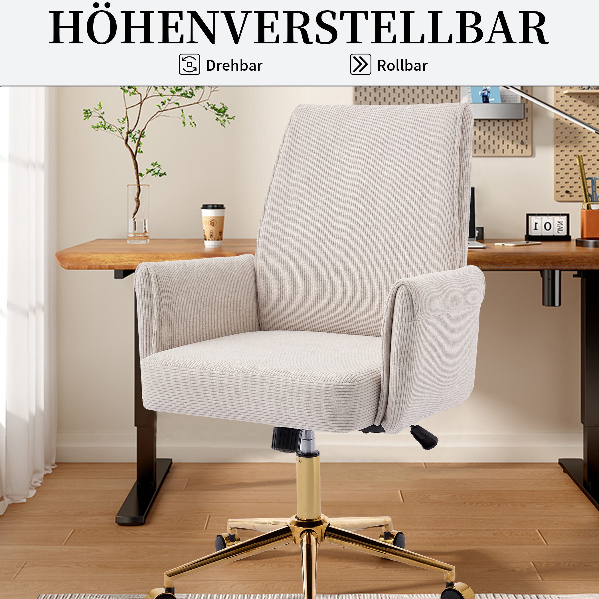 SeedWave Bürostuhl Ergonomisch Cord Drehstuhl mit Wippfunktion, Memory-Schaum Sitzkissen, Höhenverstellbarer Schreibtischstuhl für Büro und Home Office – Bild 5 von 5