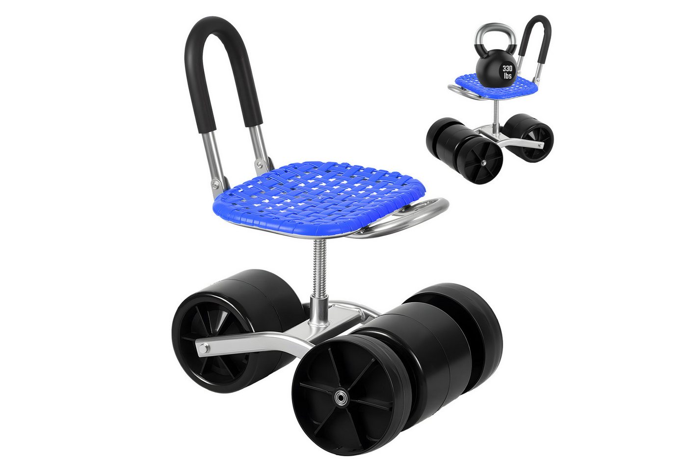 Rutaqian Bürowagen Gartenhocker mit Rädern, Rollbarer Gartenwagen mit 360-Grad-Drehsitz, höhenverstellbar Rollwagen Gartensitz …
