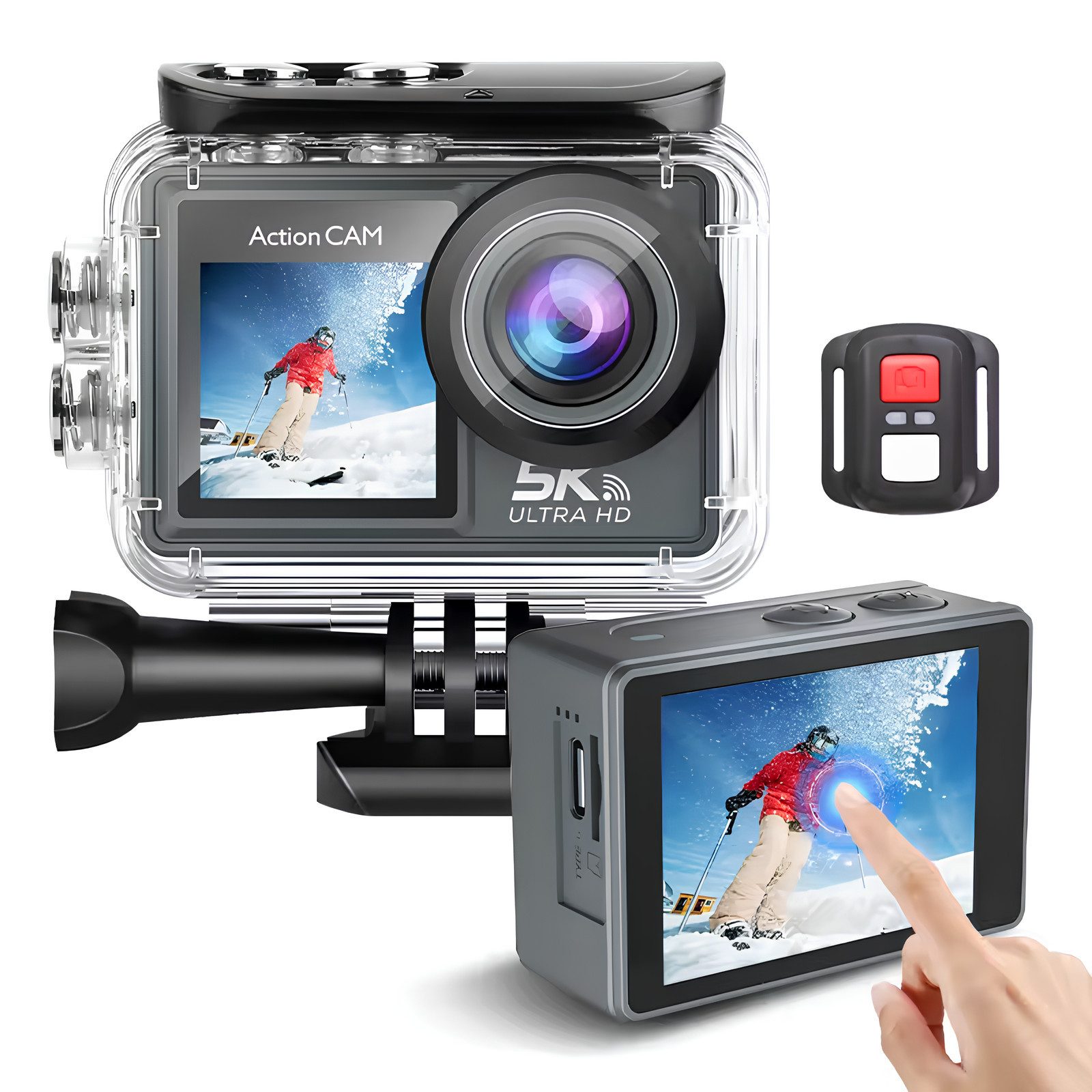Athlix 5K Dual-Screen Ultra HD Action-/ Sportkamera Action Cam (4K Ultra-HD, Freihändige Auslösung, EIS-Anti-Shake-Technologie)