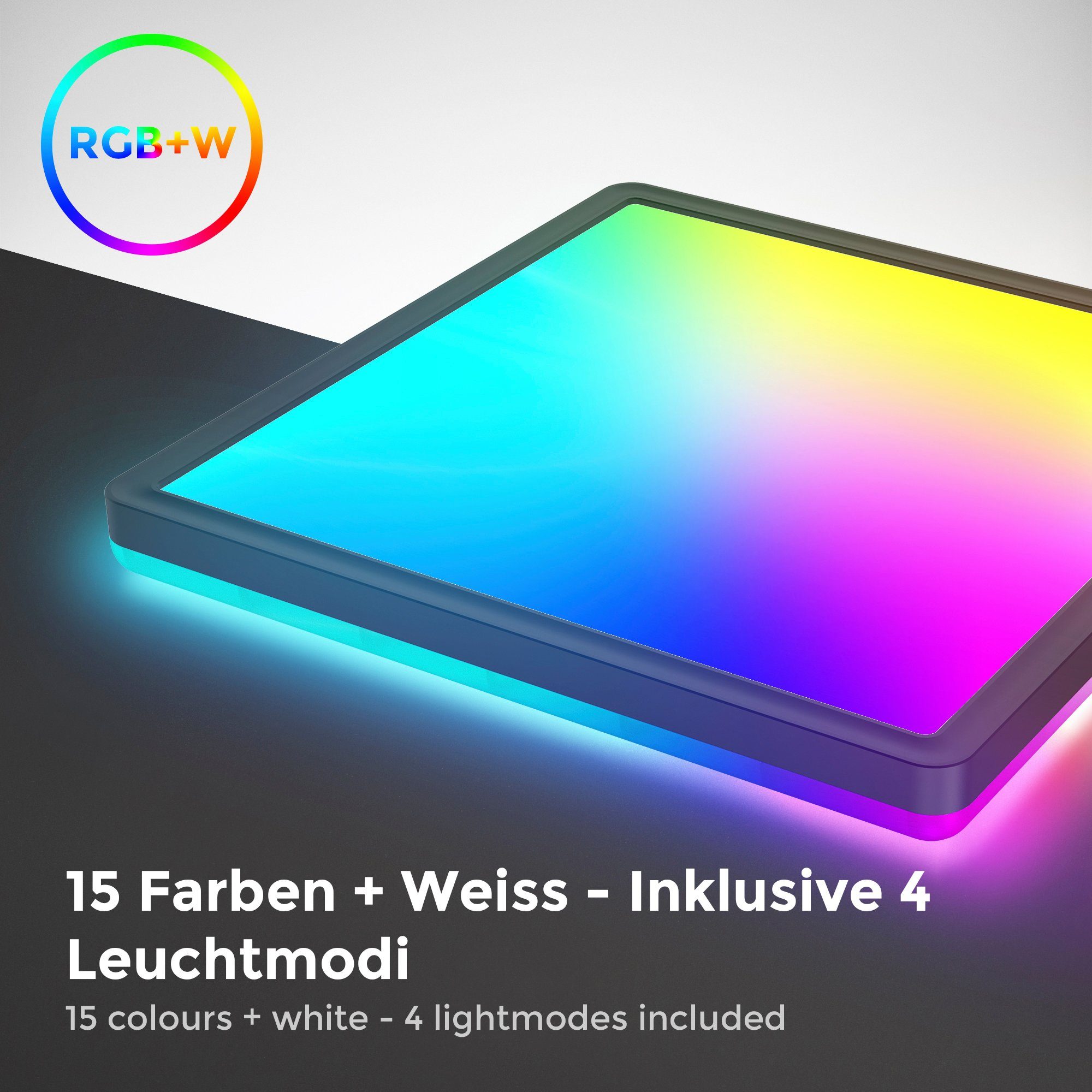 B.K.Licht LED LED Neutralweiß, Backlight, mit integriert, mit Ultraflach, Deckenlampe, fest Deckenleuchte Panel, Schwarz RGBW BK_PL1551 Farbwechsel, RGB, Dimmbar, LED mit Fernbedienung