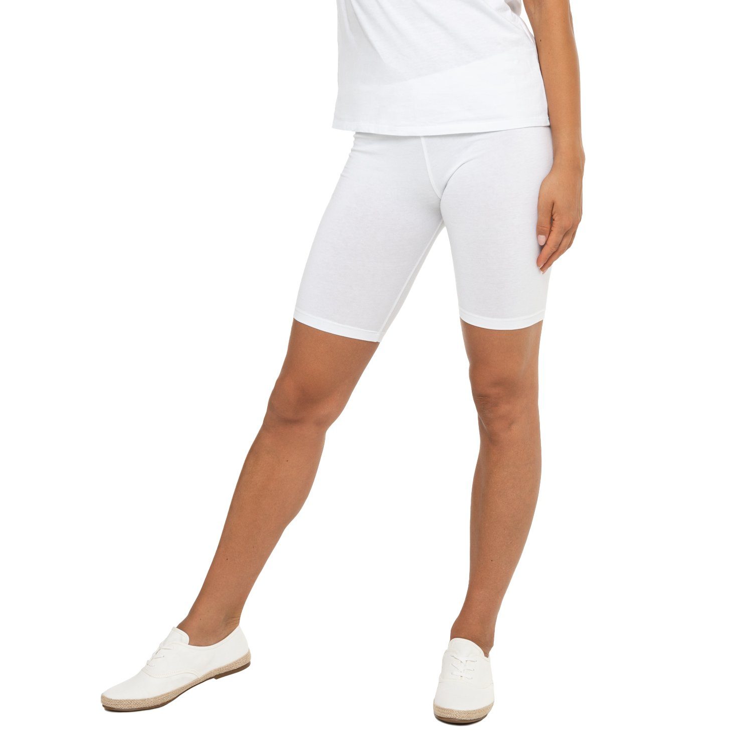 celodoro Shorts Damen Kurzleggings Stretch-Jersey Radlerhose aus Baumwolle Weiß