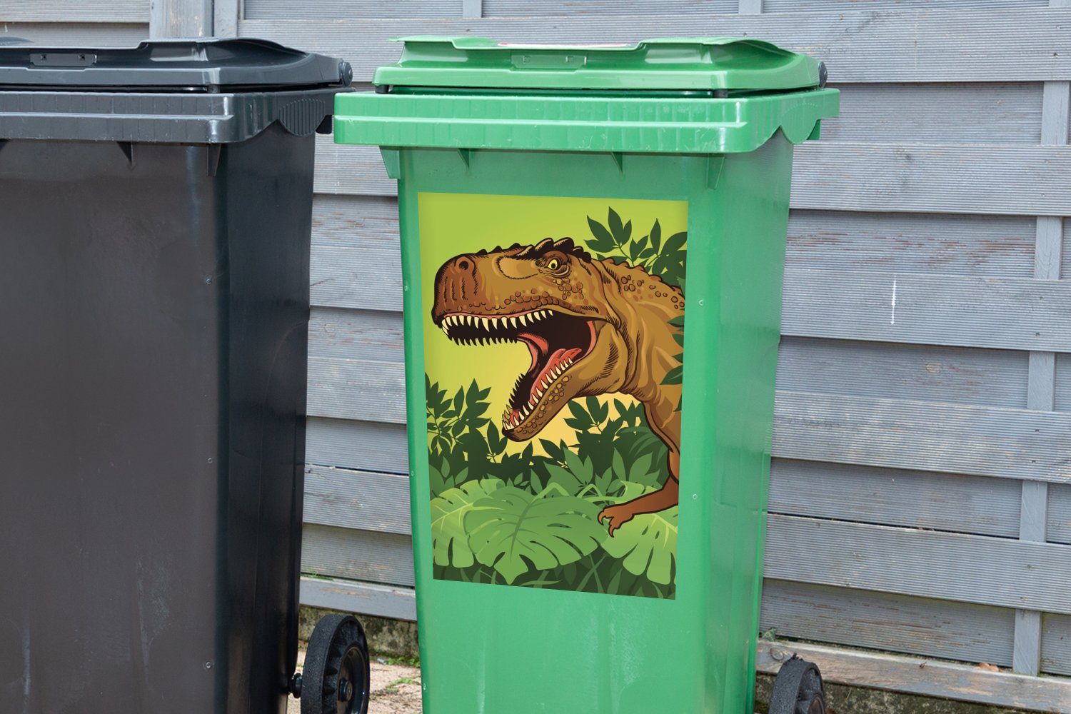 MuchoWow Wandsticker Abfalbehälter Illustration - - Pflanzen Braun - Mülleimer-aufkleber, - Container, Kinder - Sticker, - (1 Dinosaurier Mülltonne, Baby Junge St)