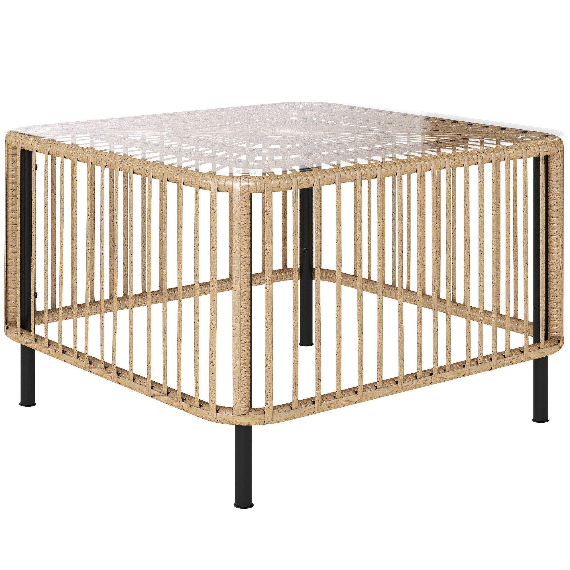 Outsunny Gartentisch aus Polyrattan, mit Glasplatte günstig online kaufen