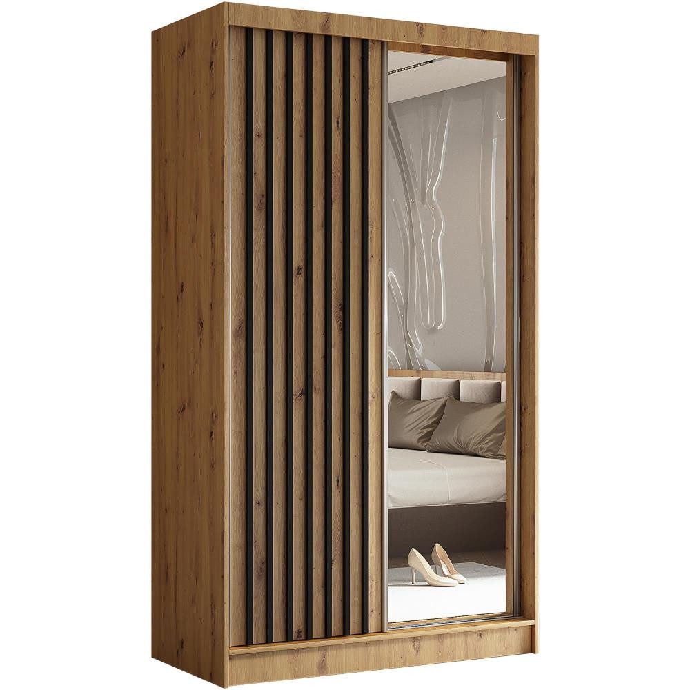 Beautysofa Kleiderschrank HELIX II mit Spiegel und Schubladen (Kleiderstange und funktionalen Stauraumlösungen, Moderner Garderobenschrank mit Lamellen) Schwebetürenschrank