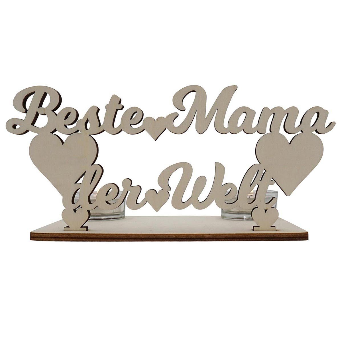Namofactur Teelichthalter Beste mit - Herzen Mama für Holz 2 aus Kerzenständer Holz Teelichter aus - Welt Schriftzug (2-teilig), der Muttertagsgeschenk Deko