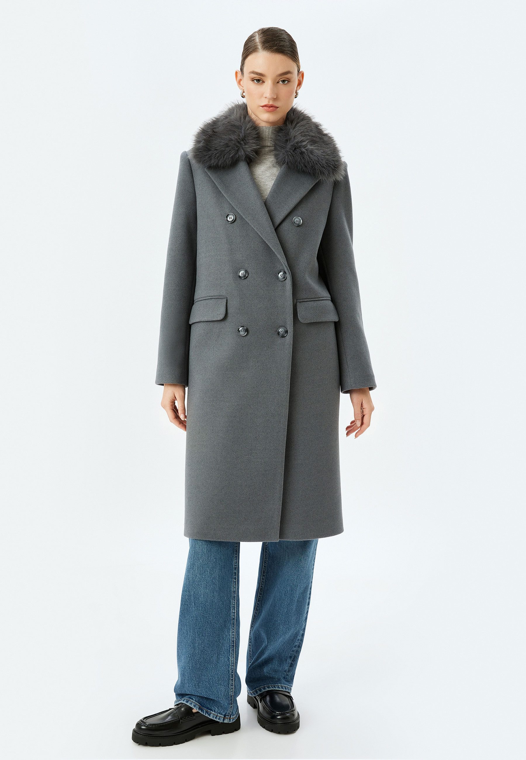 Koton Fellimitatmantel Regular Mit Knöpfen Fellimitatmantel
