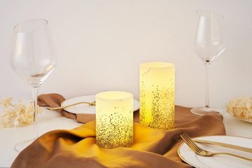 Pauleen LED Dekolicht LED-Kerze Golden Glitter, 2er Set, Wachskerze, mit Timer, elfenbein/Glitzer gold