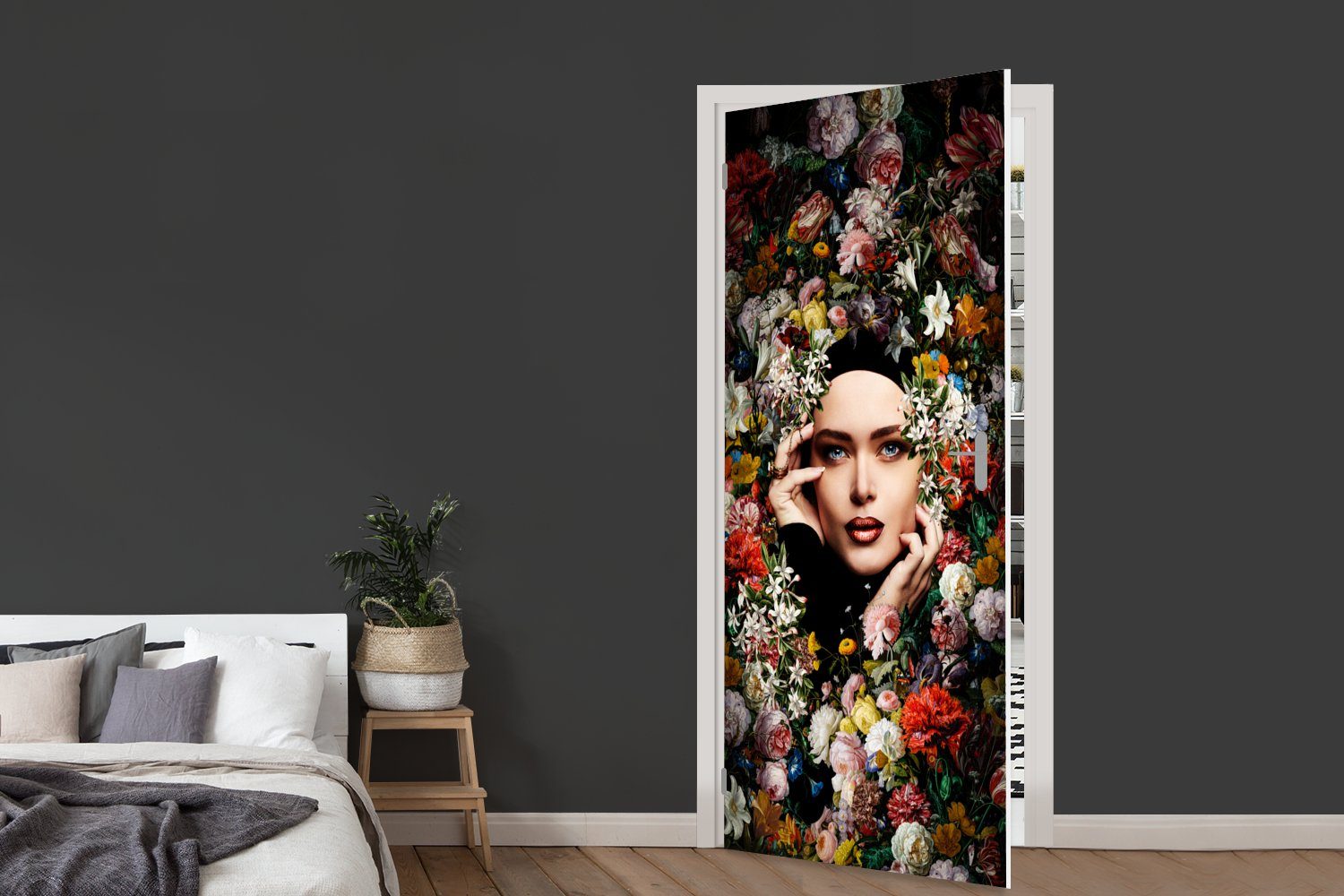 Türtapete Fototapete (1 Matt, St), - bedruckt, Blume MuchoWow Tür, cm - - Türaufkleber, Botanisch, für Frauen 75x205 Porträt