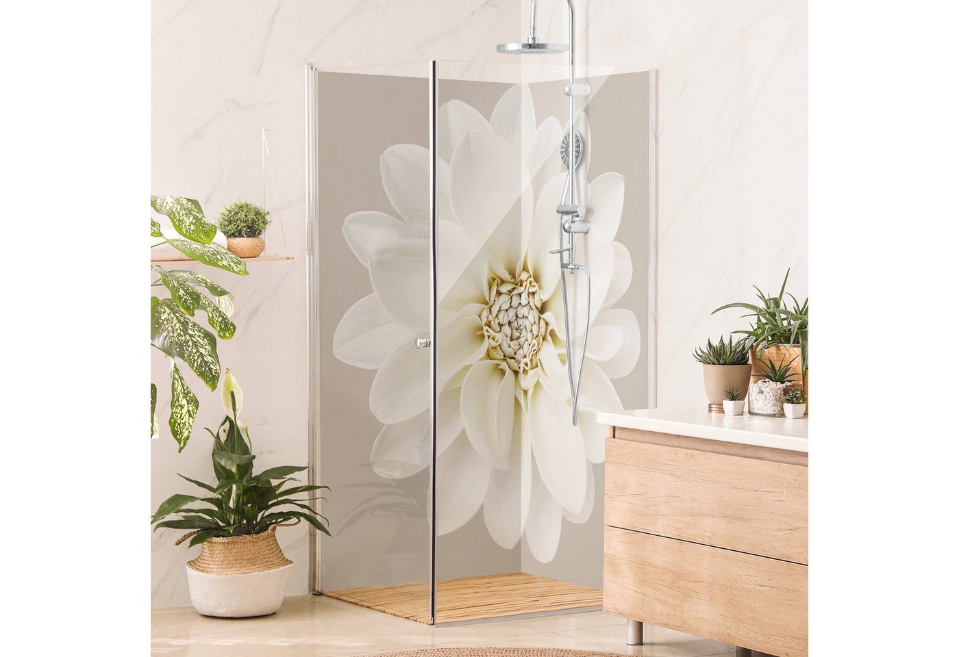 Thumbnail - Bilderdepot24 Badrückwand Blumen beige Duschrückwand ohne Bohren Fliesenersatz, (Hartfolie matt » Selbstklebend SMART 0,...