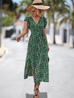 BlauWave Strandkleid Kleid mit geteiltem V-Ausschnitt und Druck (1-tlg) Elegantes geschlitztes Design
