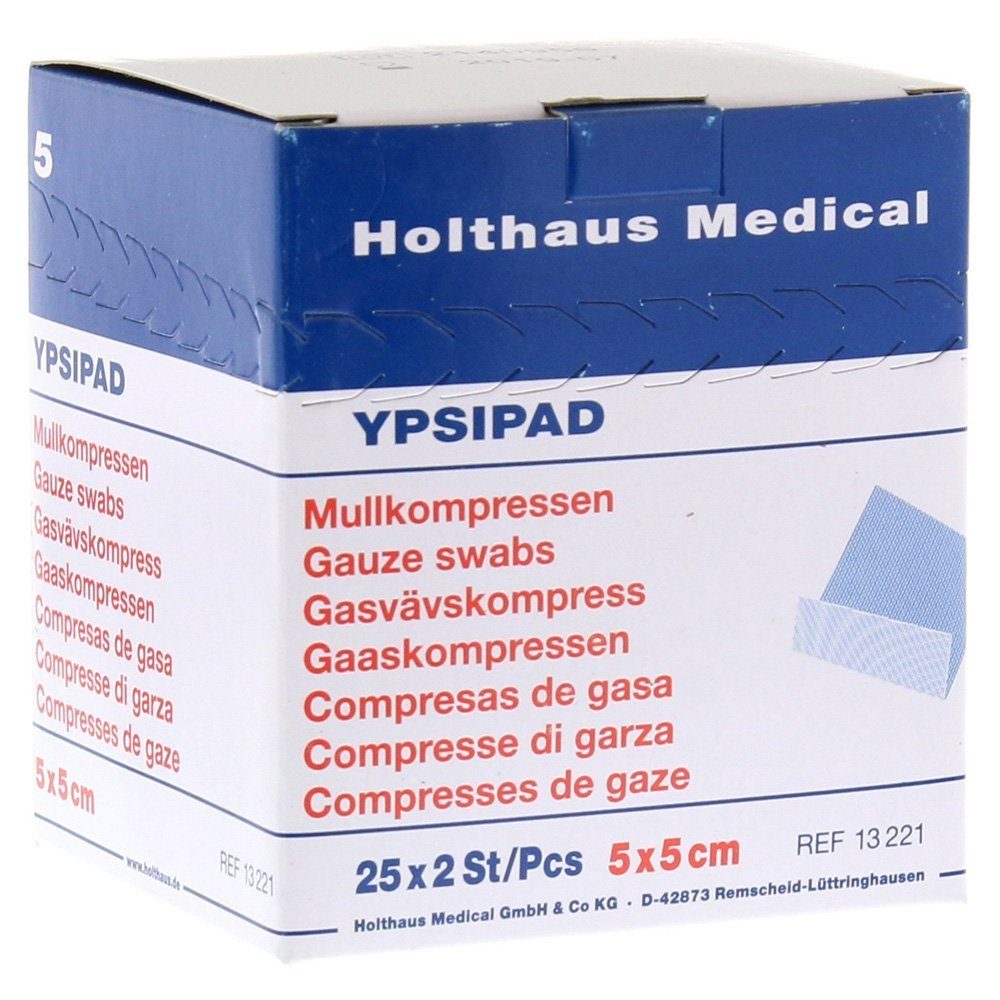 Wundpflaster YPSIPAD Mullkompresse 8-fach, 5 x 5 cm, 25 x 2 Stück steril