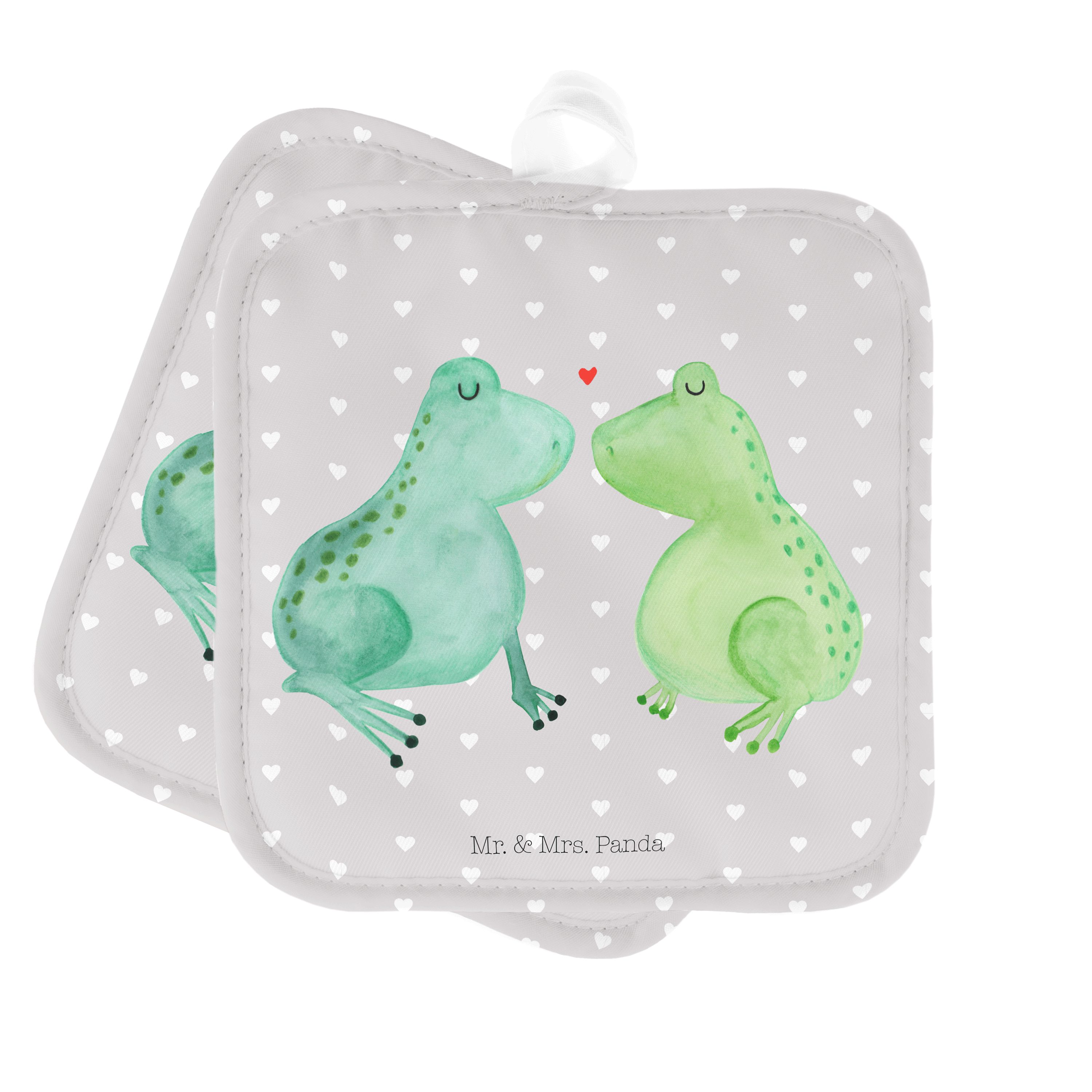 Mr. & Mrs. Panda Topflappen Frosch Liebe - Grau Pastell - Geschenk, Pärchen, Topflappen lustig, F, (1-tlg)