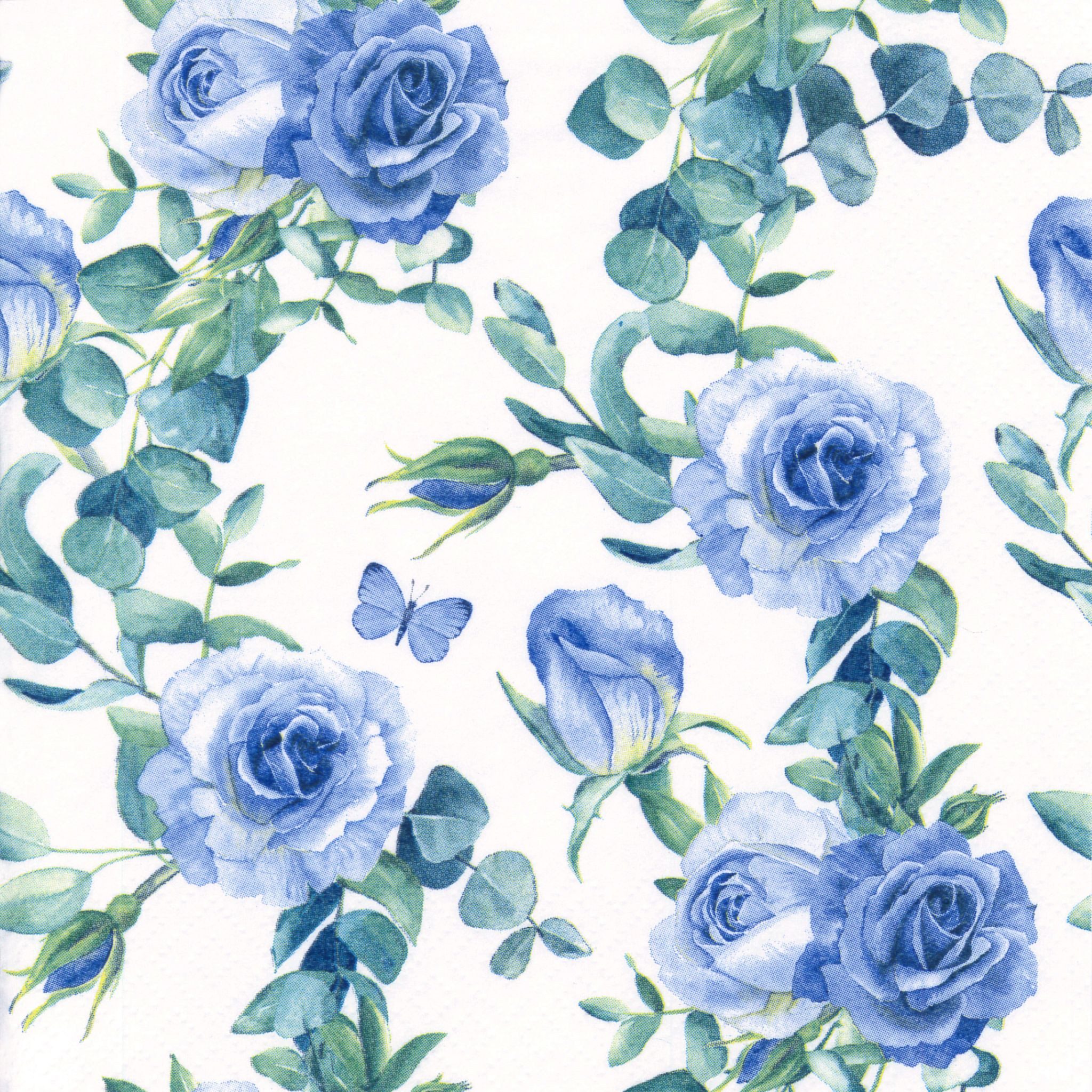 ti-flair Papierserviette, Servietten Papier 33x33cm 3-lag. mit Rosenmotiv 20 Stück Blau / Weiß