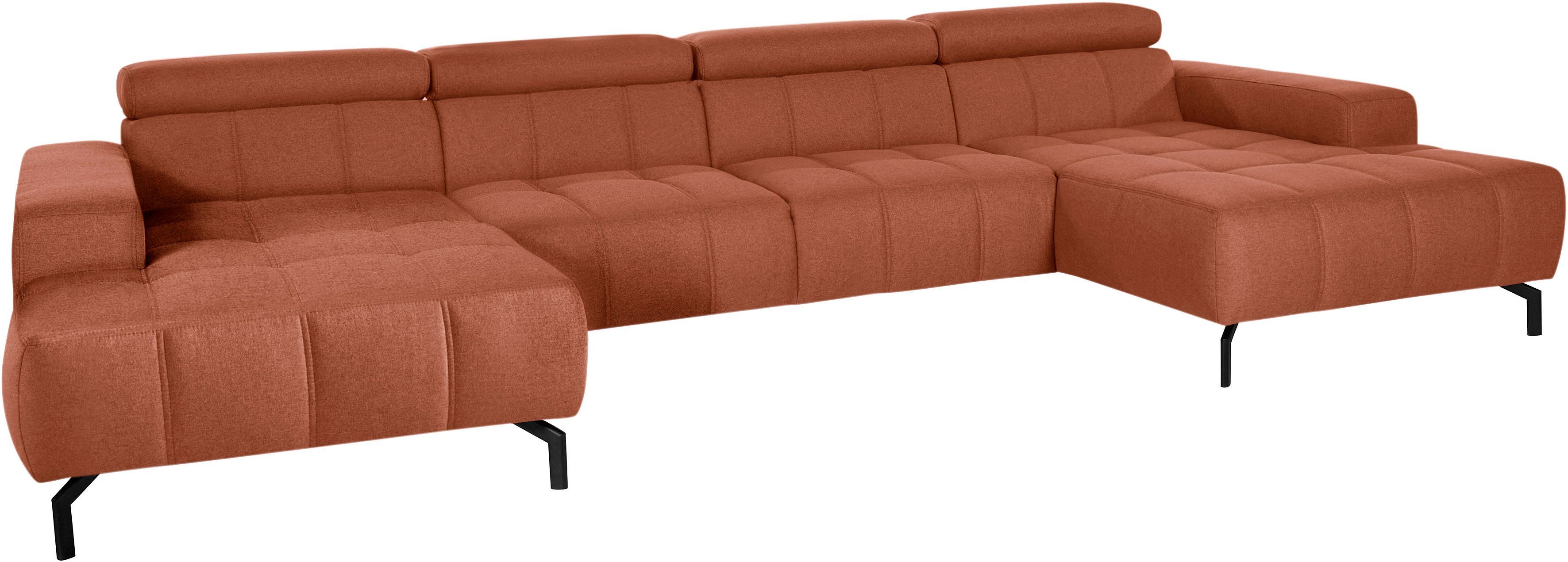 DOMO collection Wohnlandschaft Cunelli tolle Sitznähte als Designelement, fester Sitzkomfort, U-Form, whlw. verstellbare Kopfteile, passend für gängige Saugroboter