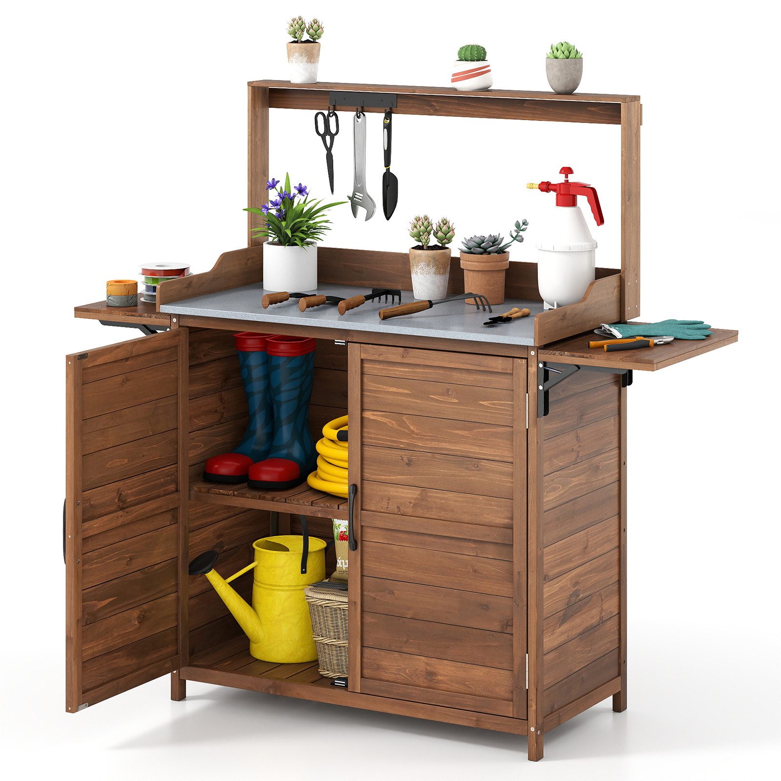 COSTWAY Pflanztisch (1-St), Gärtnertisch, Blumentisch, mit klappbarer Seite günstig online kaufen