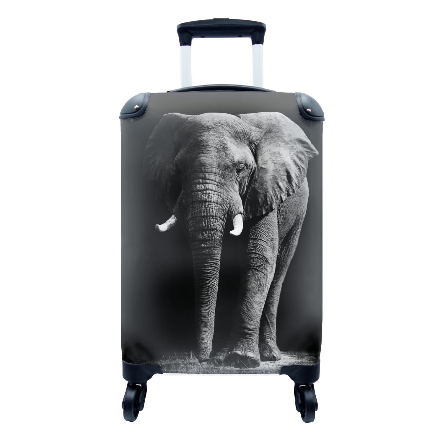 MuchoWow Handgepäckkoffer Elefant - Schwarz - Weiß - Wilde Tiere, 4 Rollen, Reisetasche mit rollen, Handgepäck für Ferien, Trolley, Reisekoffer