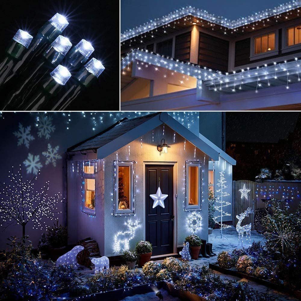 Rosnek LED-Lichterkette 8 Vorhang LED Modi,mit LEDs Light, Weihnachtsbaum Wasserdicht, Weiß 50-100 5-10M Fernbedienung Lichterkette