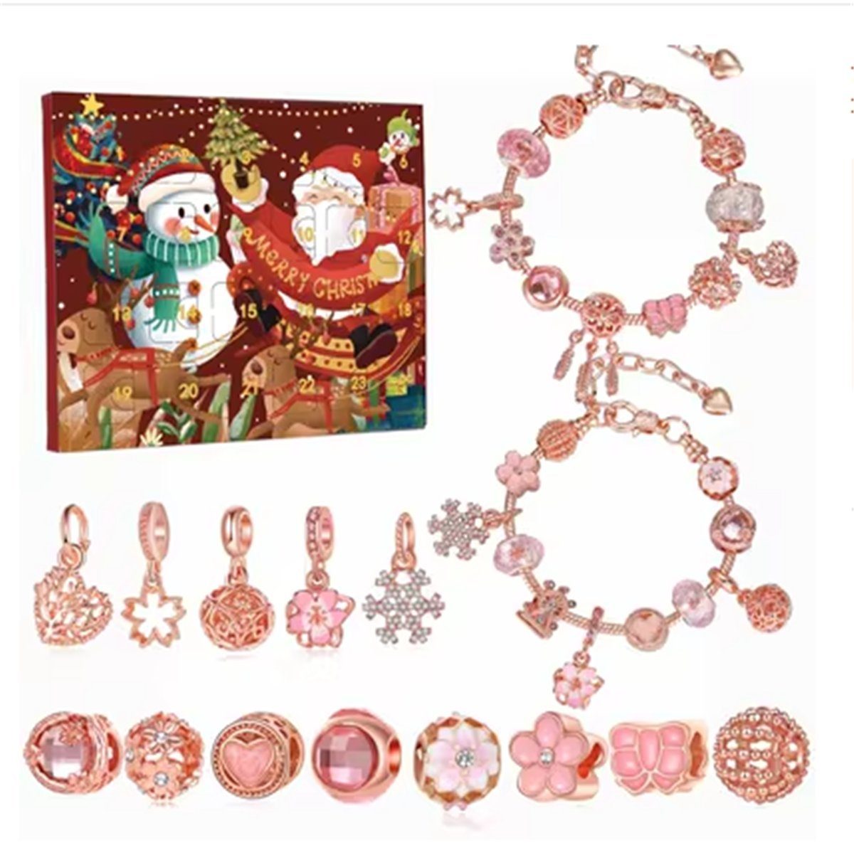 Adventskalender Roségold Ornamente, Geschenkbox, Feiertags-Countdown-Kalender, Perlen-Set Die Sterne