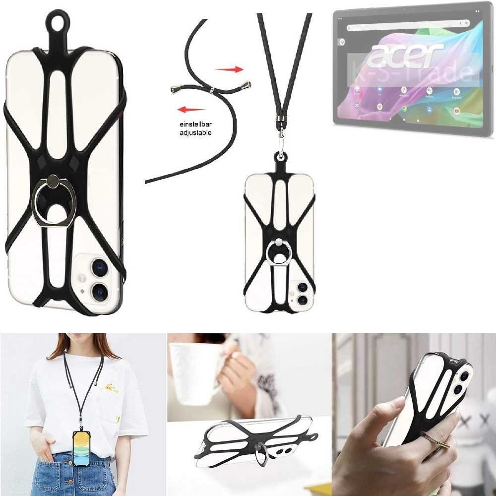 K-S-Trade Handyhülle für Acer Iconia Tab P10, 3in1 Handykette Handyband Handykordel Halsband Smartphone-Ring