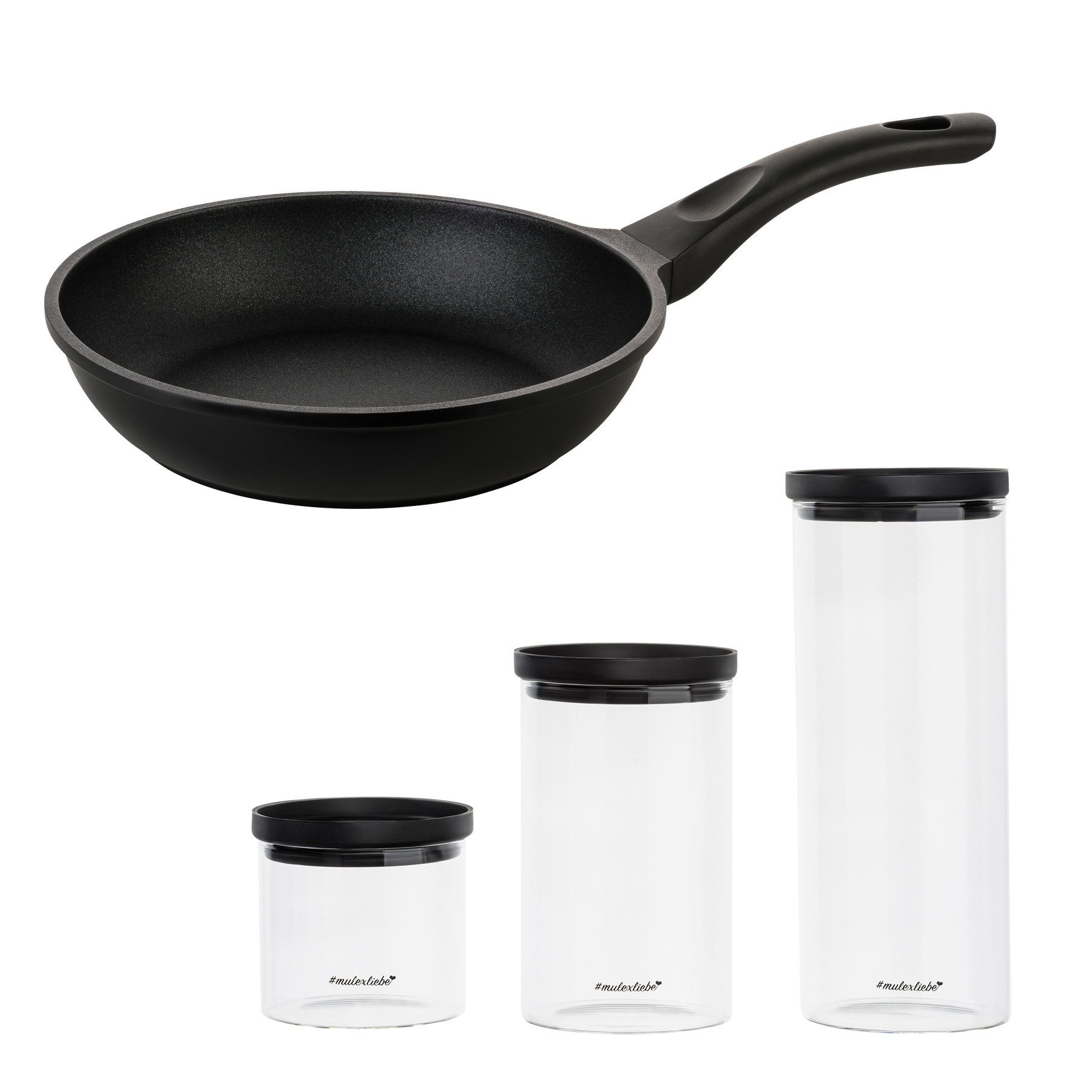 Mulex Bratpfanne TOMALIN Premium 26 cm inklusive KALMAR Meal Cubes Schwarz – aus Glas, Pfanne Aluguss (Premium Qualität, 7-tlg., Tomalinbeschichtung // Meal Cube aus Glas), Induktionsgeeignet