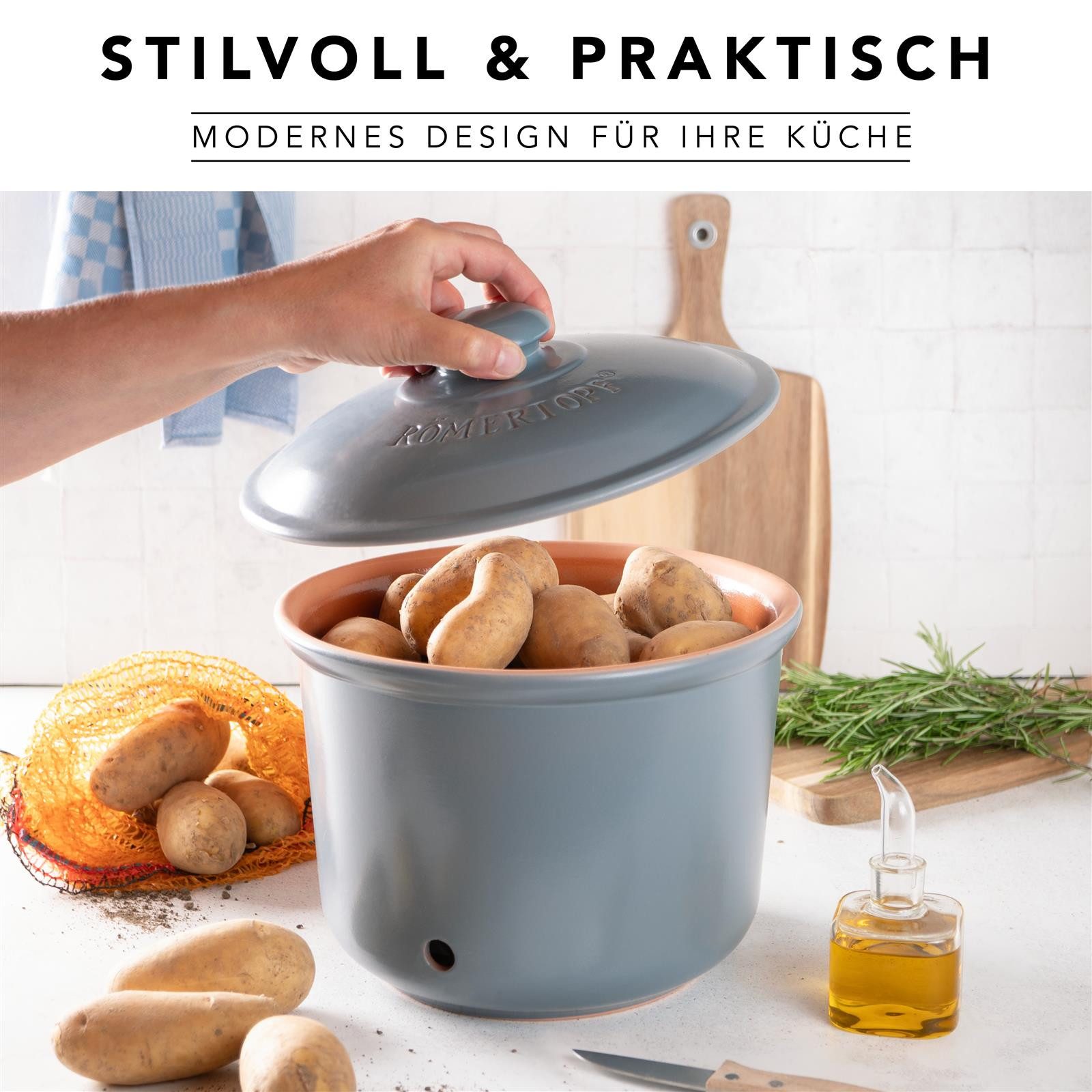 RÖMERTOPF Römertopf Frische-Topf MAXI PLUS - Kartoffeln Aufbewahrung 5,5 Liter, (Set), aus Naturton – Bild 5 von 5
