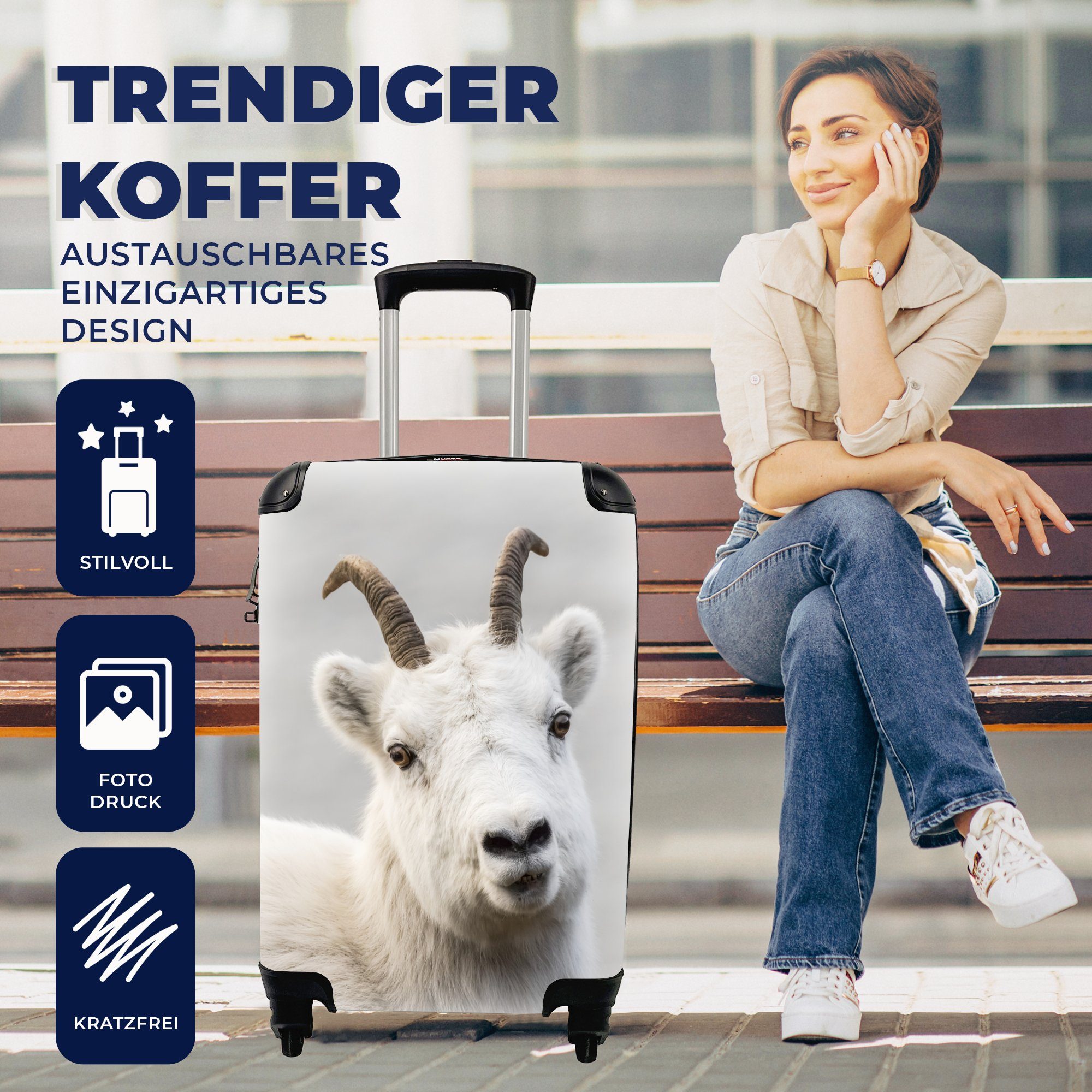 Reisetasche - rollen, Schaf Ferien, 4 Rollen, mit für Reisekoffer Handgepäckkoffer Handgepäck Weiß, MuchoWow Trolley, - Horn