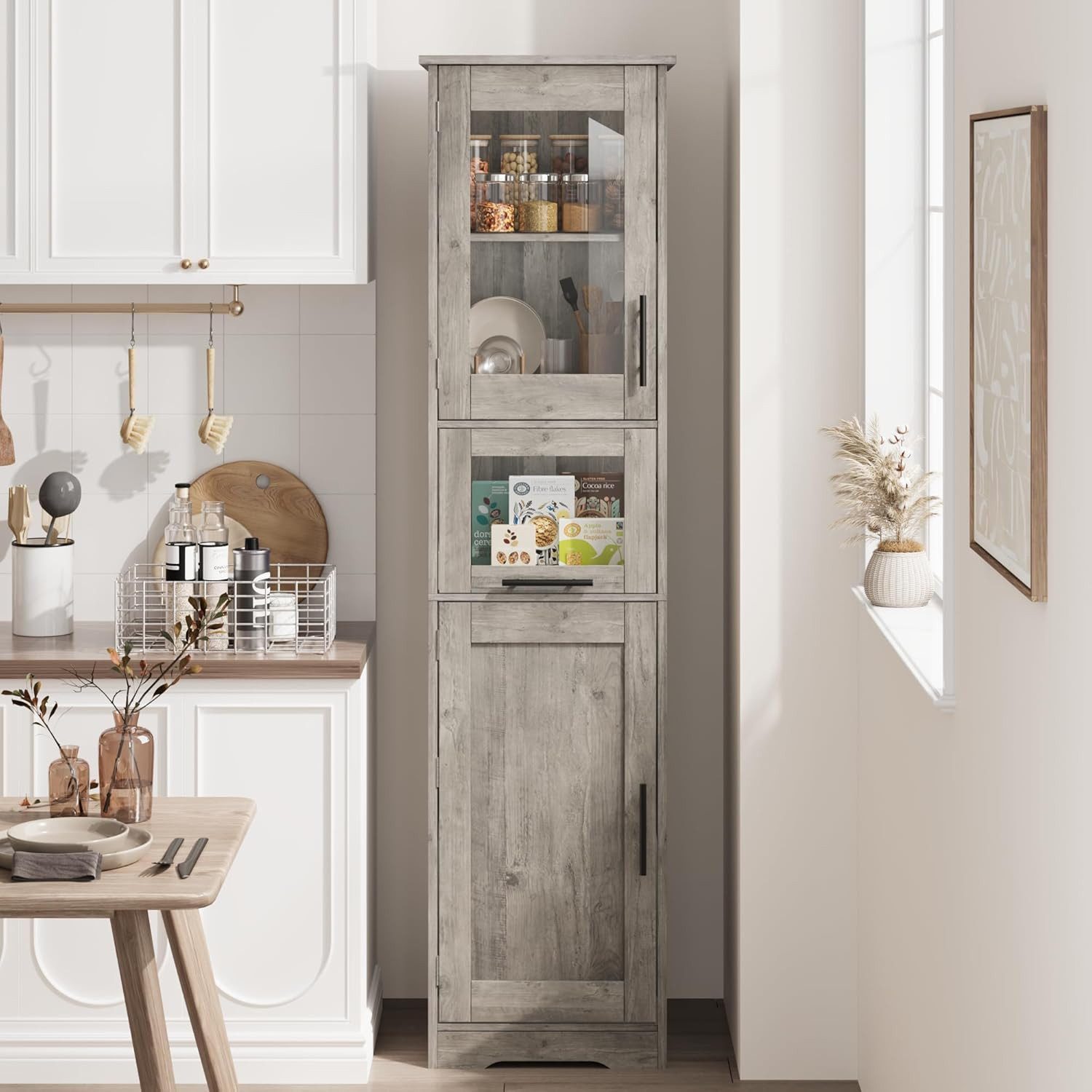 GarveeMore Hochschrank Badezimmerschrank Badschrank Badkommode Badezimmermöbel – Bild 5 von 5