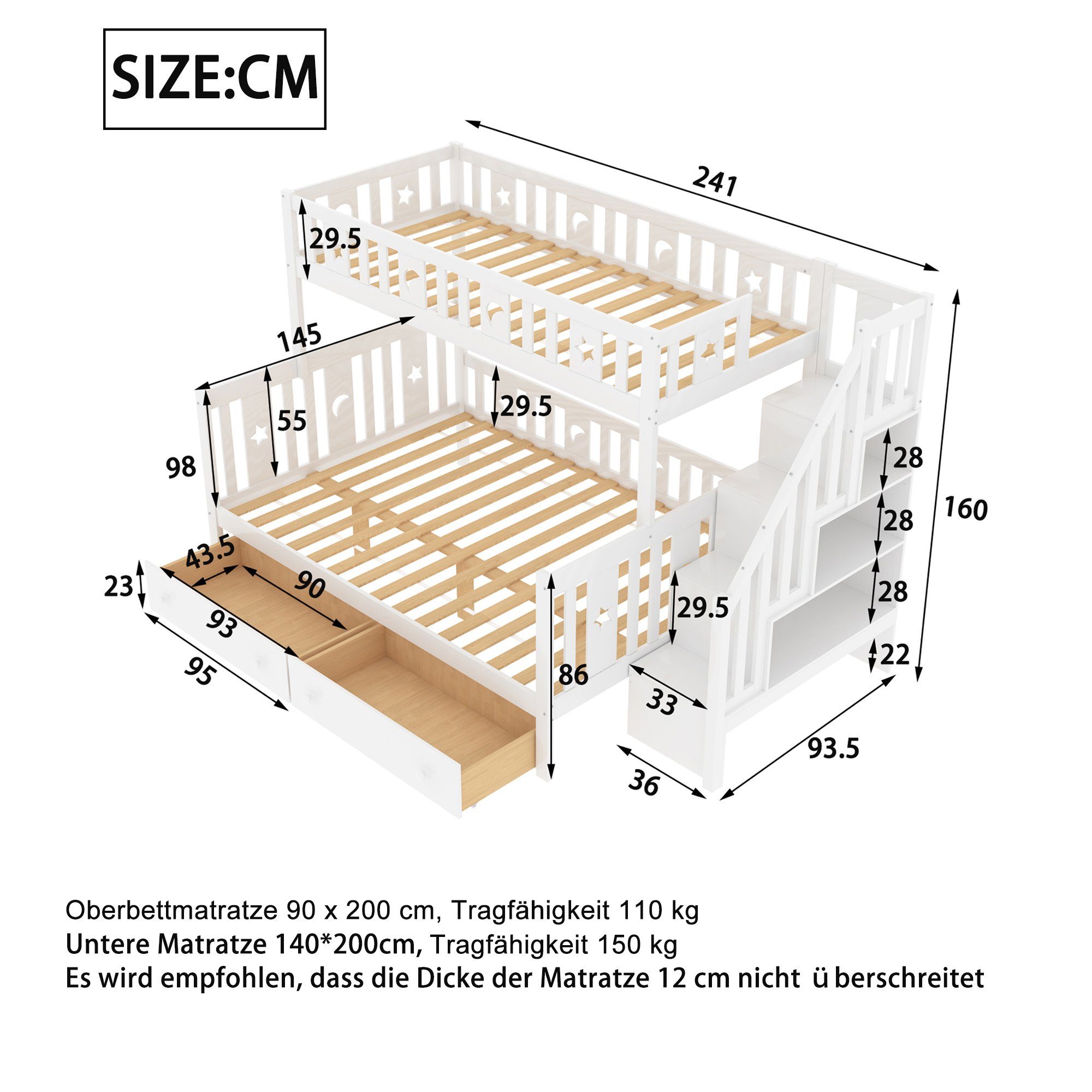 HAUSS SPLOE Etagenbett 90*200/140*200cm aus Massivholz mit Sicherheitstrepp günstig online kaufen