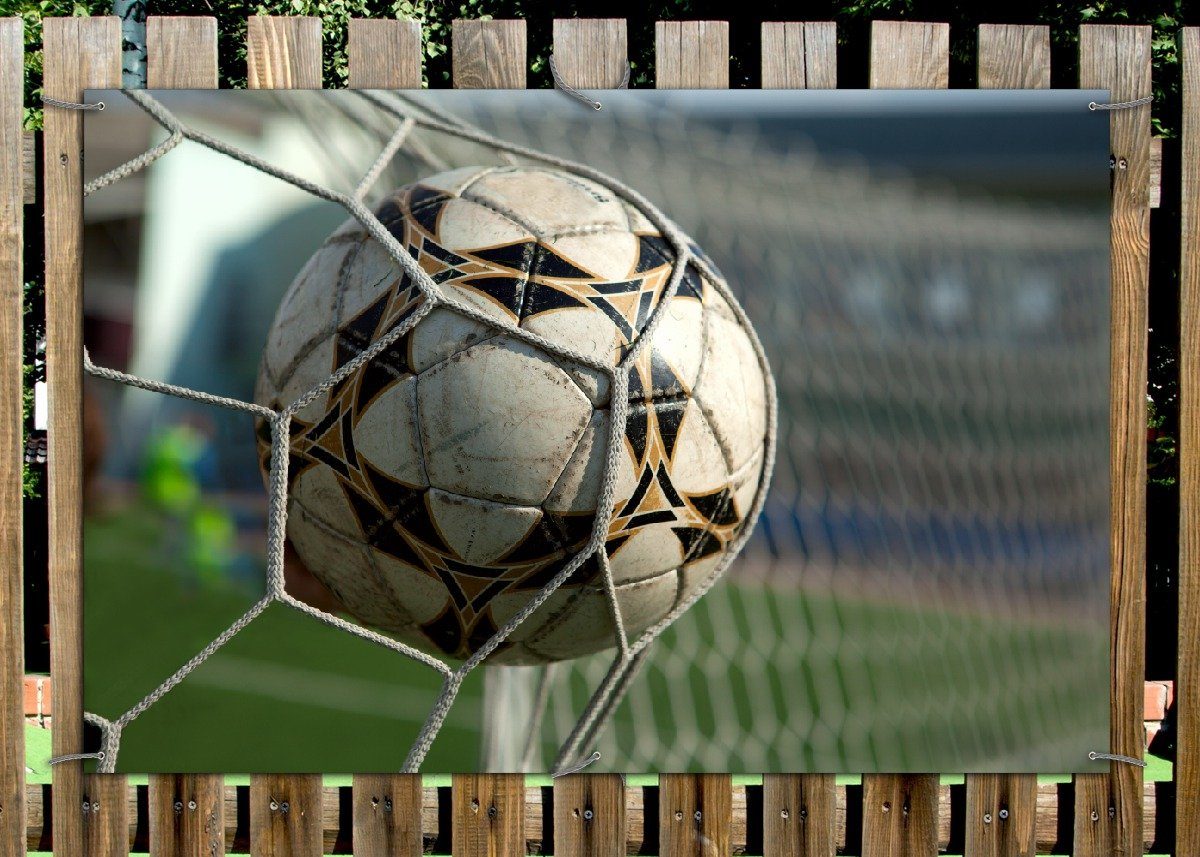 Thumbnail - Wallario Sichtschutzzaunmatten Fußball - Ball im Tor - Bolzplatz