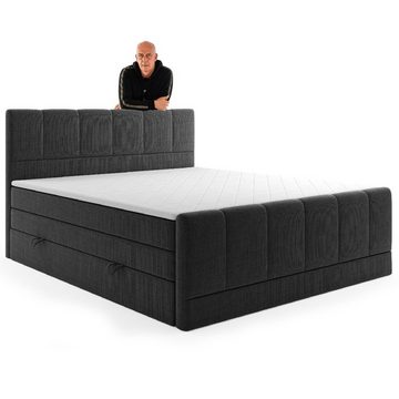 Möbel Punkt Boxspringbett Boxspringbett Mario Basler Dublin Bettkasten 180x200cm H3 Schwarz (Liegefläche 180 x 200cm), mit Bettkasten, Topper, Fußteil